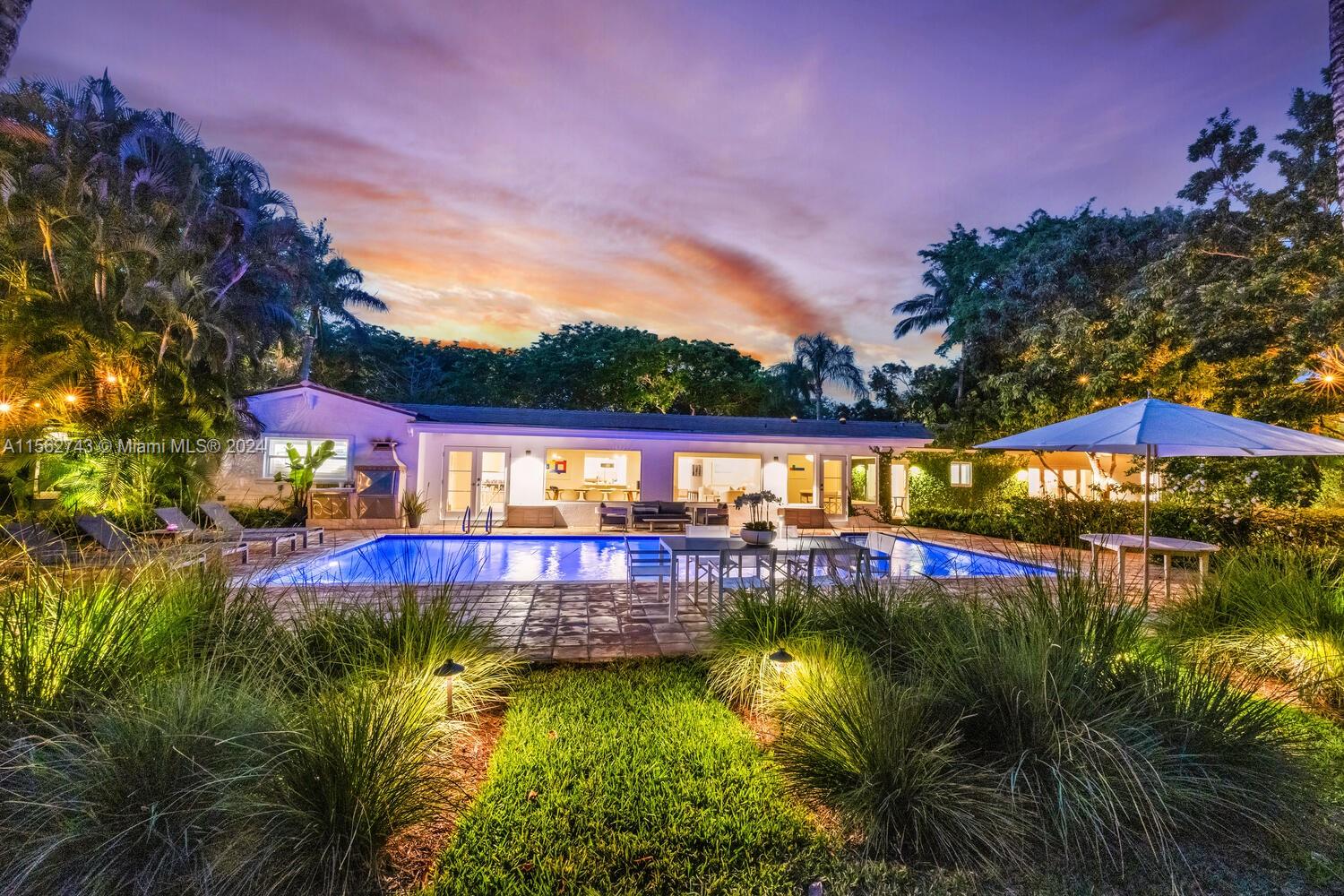 Discover a truly magical oasis, nestled in the heart of luxury in Pinecrest. This impeccably renovated 5-BR/ 5-BA home feels like a boutique style resort offers a blend of elegance and comfort. Step inside and be captivated by two separate living spaces & dining areas overlooking a lush garden. Lounge by the sparkling pool, perfect your serve on the tennis court, shoot hoops on the basketball court or relax and unwind in a cozy outdoor area complete with a firepit! The perfect home for hosting memorable gatherings in a picturesque setting. Situated in a highly sought-after top school district, mins from dining and parks. Incredible features include gated property on cul-de-sac, 2 car-gar, impact windows & doors, new a/c's, laundry room, built in BBQ. Can be rented furnished or unfurnished.