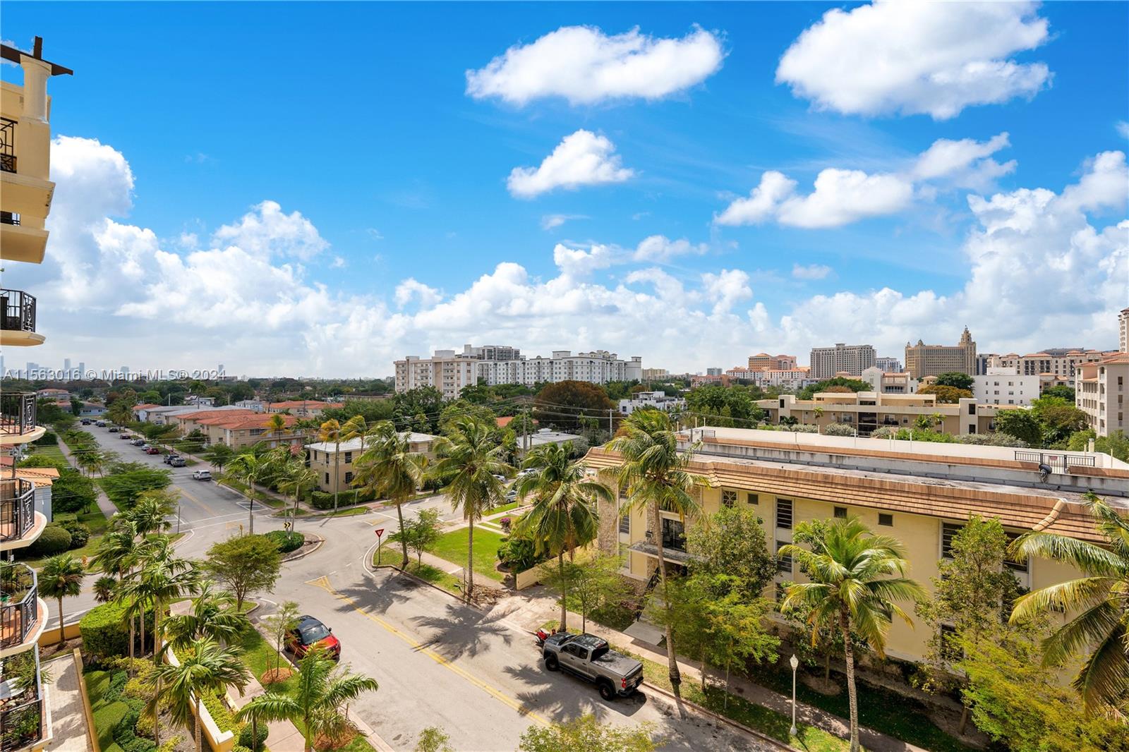 Balcony southwest view to downtown Coral Gables & Brickell skyline.