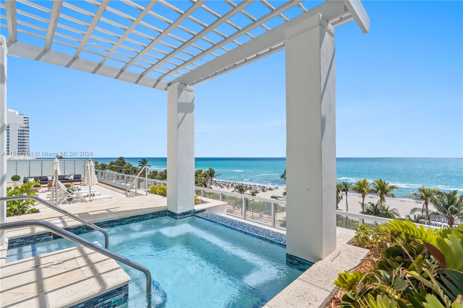 Embrace luxury living at the prestigious Fontainebleau resort in this oceanfront, furnished/turnkey 5BD/6.5BA 2 story residence. This home features magnificent living areas with volume ceilings, direct ocean views, spa with steam room, large kitchen with ocean view & luxurious oceanfront suites, creating an unparalleled living space. This truly unique property boasts an immense oceanfront terrace enhanced w/ private pool and hot tub, perfect for entertaining. Option to enroll in hotel rental program & receive income while away. The Fontainebleau offers luxury amenities on 22 oceanfront acres including award-winning restaurants, LIV night club, Lapis spa & state-of-the-art fitness center. Maintenance fee includes AC, local calls, electricity, valet + daily breakfast in the owners lounge.
