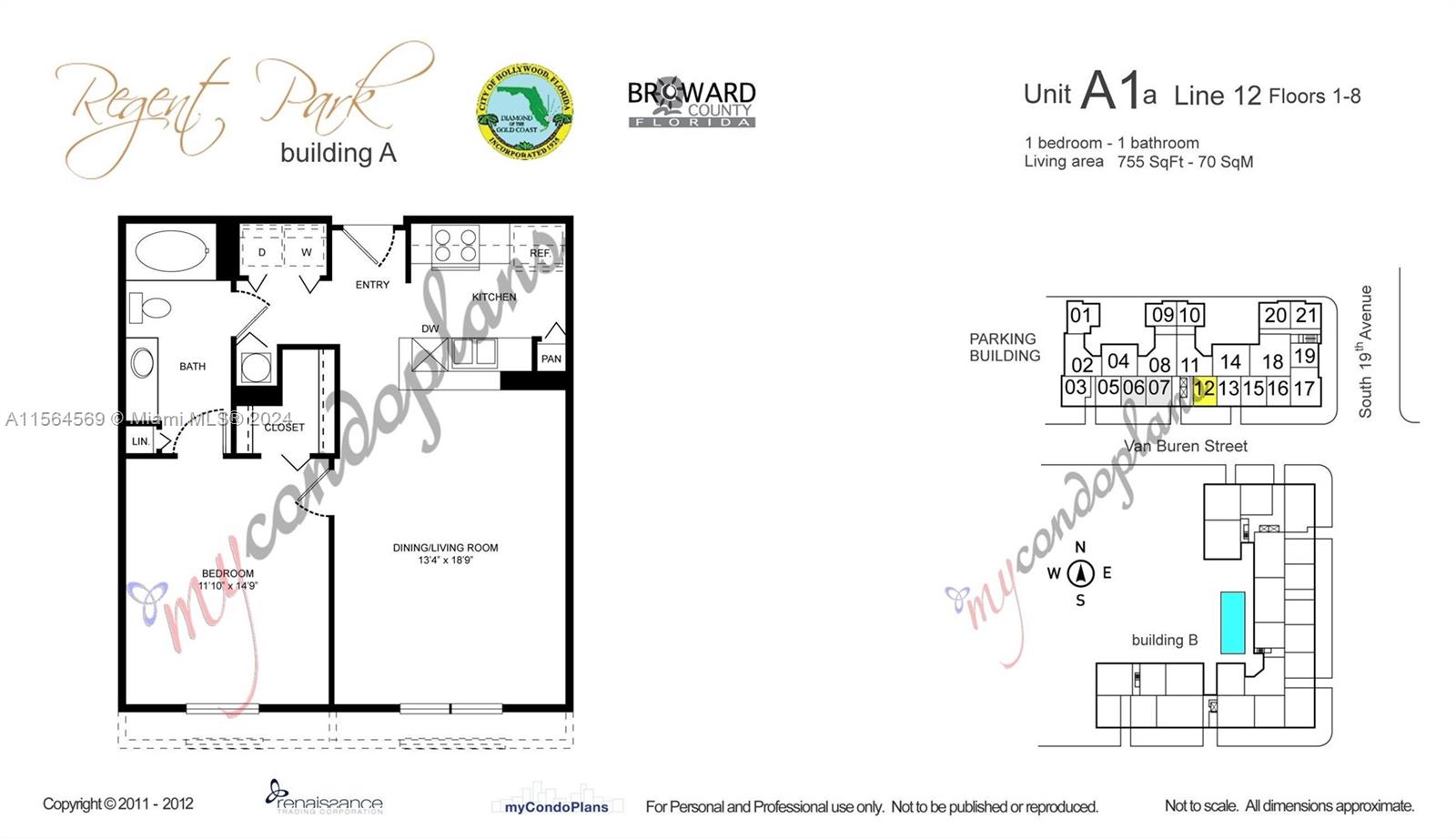 1919 Van Buren St 512A, Hollywood, Florida 33020, 1 Bedroom Bedrooms, ,1 BathroomBathrooms,Residentiallease,For Rent,1919 Van Buren St 512A,A11564569