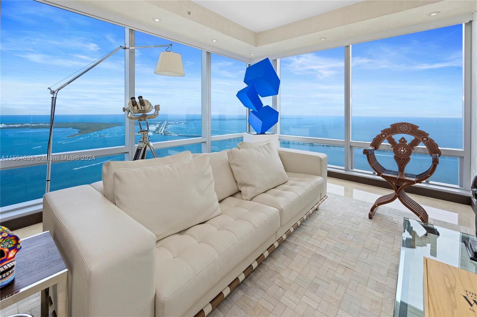 Experience the epitome of luxury living at this stunning home in the sky with breathtaking views of Brickell Bay.  Four (4) bedrooms, four (4)  full bathrooms and 1/2 with marble floors all throughout featuring a spacious open floorplan of two (2) units combined. Line F and A add up to over 5,000 square feet of living area. Many upgrades include a hammam in the master bathroom, Sonos Soundsystem, Romo wallpaper and Artefacto wall units.