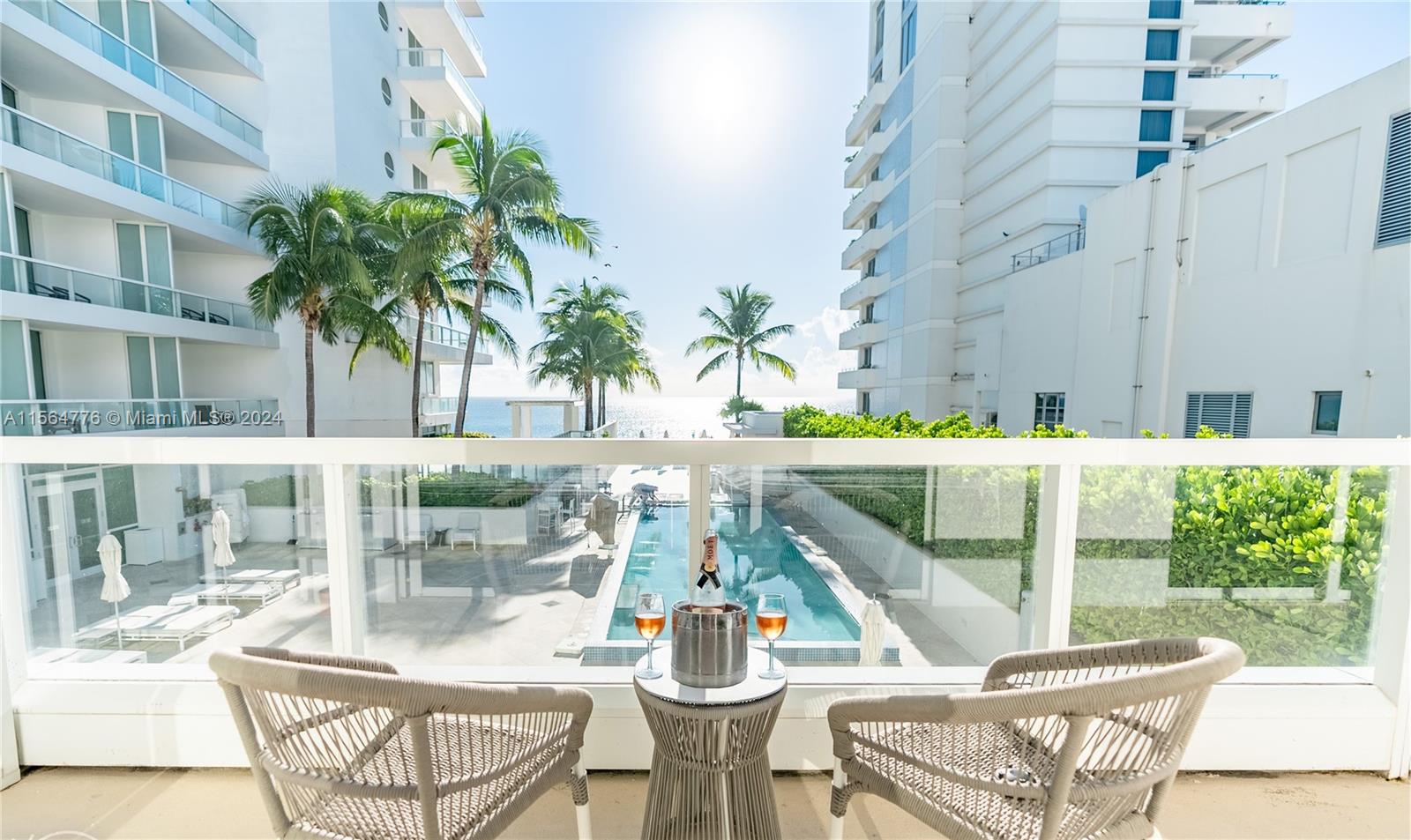 Indulge in the opulence of oceanfront living with this magnificent 1-bedroom, 1.5-bathroom residence at Fontainebleau III. This fully furnished unit boasts captivating views of the ocean, bay, and pool, and features a king bed, sleeper sofa, 2 TVs, a fully equipped kitchen with a dishwasher, washer/dryer, microwave, and a spacious terrace. Take advantage of the hotel rental program to earn income while you're away. Fontainebleau resort spans 22 oceanfront acres and offers an array of luxury amenities, including award-winning restaurants, the renowned LIV night club, the indulgent Lapis spa, and a state-of-the-art fitness center. The maintenance fee covers AC, local calls, electricity, valet service, and daily complimentary breakfast in the owner's lounge.