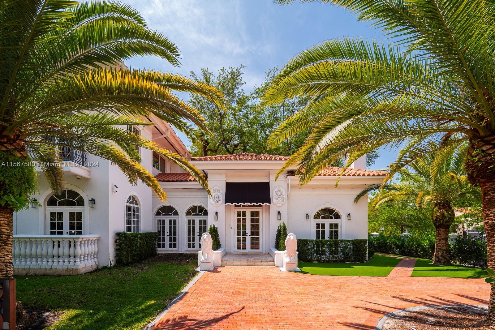 Palm Beach elegance renovated with youthful, exuberant styling by renowned and televised designer known for her projects in South Hamptons, Beverly Hills and Palm Beach. This close to 5000 sq' home is a remarkable breath of fresh air in a coveted neighborhood just steps to the Biltmore Hotel, Salvadore Park & Venetian Pool. Palladian windows & 14'-foot-tall ceilings add natural light & wide-open airiness throughout. The 13,875 sq. ' lot is walled & gated. First floor; foyer, formal living room with a wood-burning fireplace, family room, formal dining room, chef's kitchen, guest bedroom/bath, 2 large offices, 1/2 bath, poolside cabana with bath & central courtyard. 2nd floor: 24'X20' primary bedroom w/2 huge walk-in closets & 20'X13'10" primary bath + 3 other bedrms & 2 baths. 2 car garage.