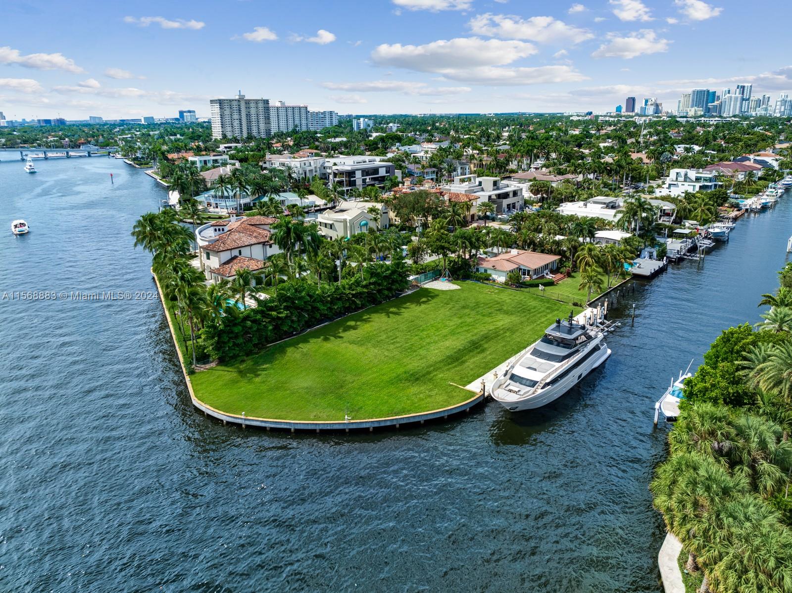 Rare Intracoastal point lot! Incredible building opportunity in the highly desirable Seven Isles community of Fort Lauderdale. This 19,676 Square Foot lot on a point offers stunning direct Intracoastal views and Superyacht dockage. Ability to build a 10,000+ Square Foot dream home with 283 feet of water frontage and easy access to the ocean. Private & exclusive neighborhood with guard house & 24-hour security patrol. Close proximity to the Beach, Las Olas, Dining, Shopping, Downtown, and the Airport. Your paradise awaits you! **For dockage reference, yacht featured in photos is 96 feet.