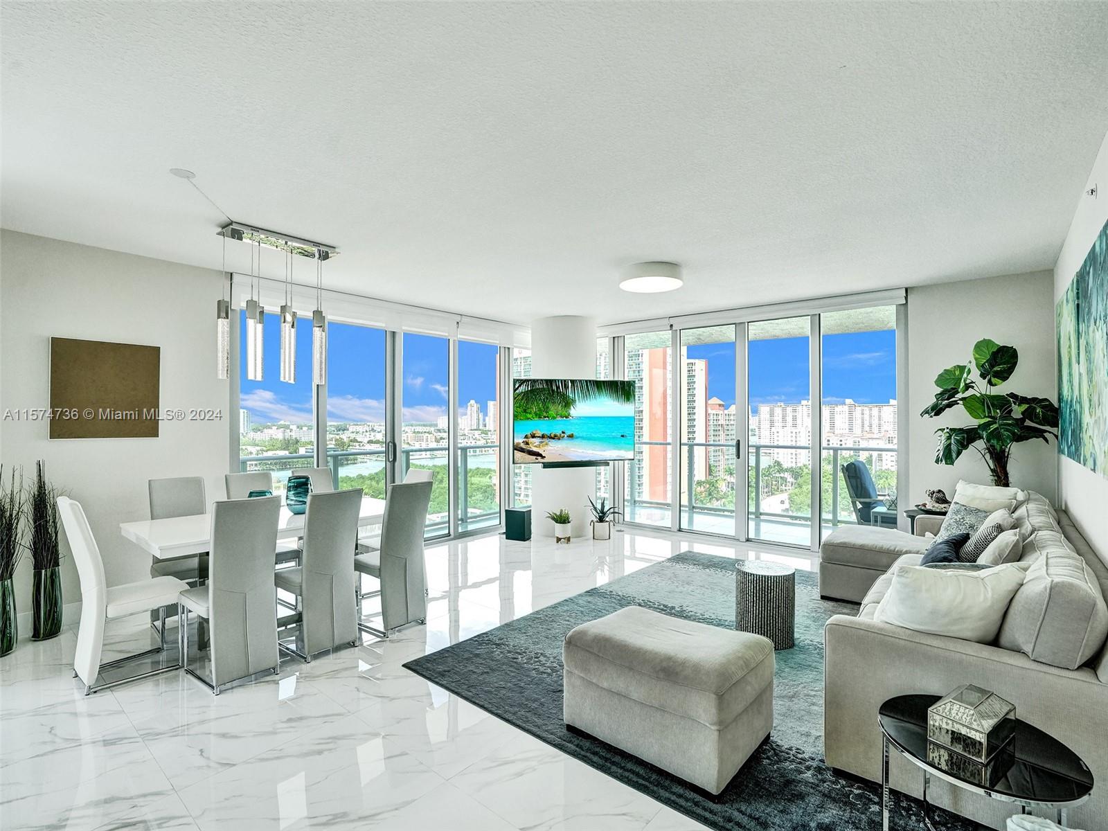 Located in Sunny Isles Beach one of the most beautiful areas in Miami, walking distance from the beach, restaurants, and bars. Turnkey furnished corner unit in a brand new boutique building with 5* amenities. Expansive 3 beds, 3.5 baths, 1,892 sq. ft., 10ft ceilings, floor-to-ceiling impact glass windows and doors, with wrap-around balcony with beautiful panoramic view. Open floor plan with high-end European appliances, window treatments, and light fixtures. Generous primary suite with walk-in closet and a bath with a separate soaking tub and shower. The unit comes with storage space, 2 assigned parking spaces + complimentary valet. Amenities: beach service, 4 pools, jacuzzi, gym, Spa, kids club, theater, games room, bistro at the pool deck, party room, hotel suite for guest and much more.