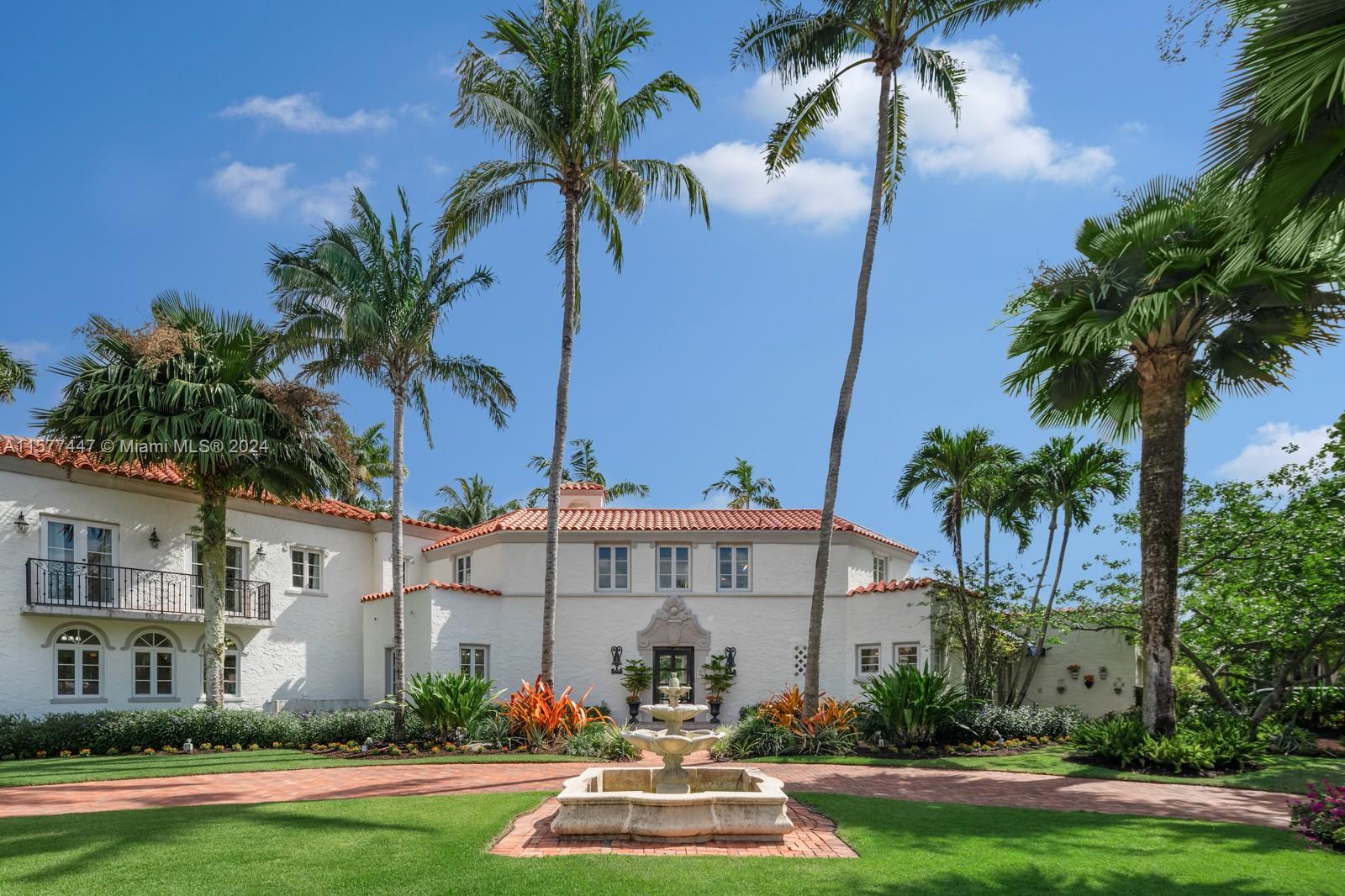 This elegant two-story 1924 Old Spanish is the epitome of quintessential living on one of Coral Gables' most prestigious street addresses. This architectural gem designed by Kiehnel & Elliot exemplifies the pinnacle of Mediterranean Revival Artistry.  Situated on a 20,645 SF lot right in front of the iconic Biltmore Hotel, the tropical lush landscaping offers immense privacy and a serene atmosphere. The grand foyer overlooks the award-winning pool. 1st floor features 2 bedrooms, 2 baths, renovated eat-in kitchen with Quartzite countertops, formal dining, living room & media room. 2nd floor features 4 bedrooms, den & large primary suite and bath with built-in sauna, and covered balcony. Home has newer electrical, plumbing, new roof, impact windows/doors throughout.