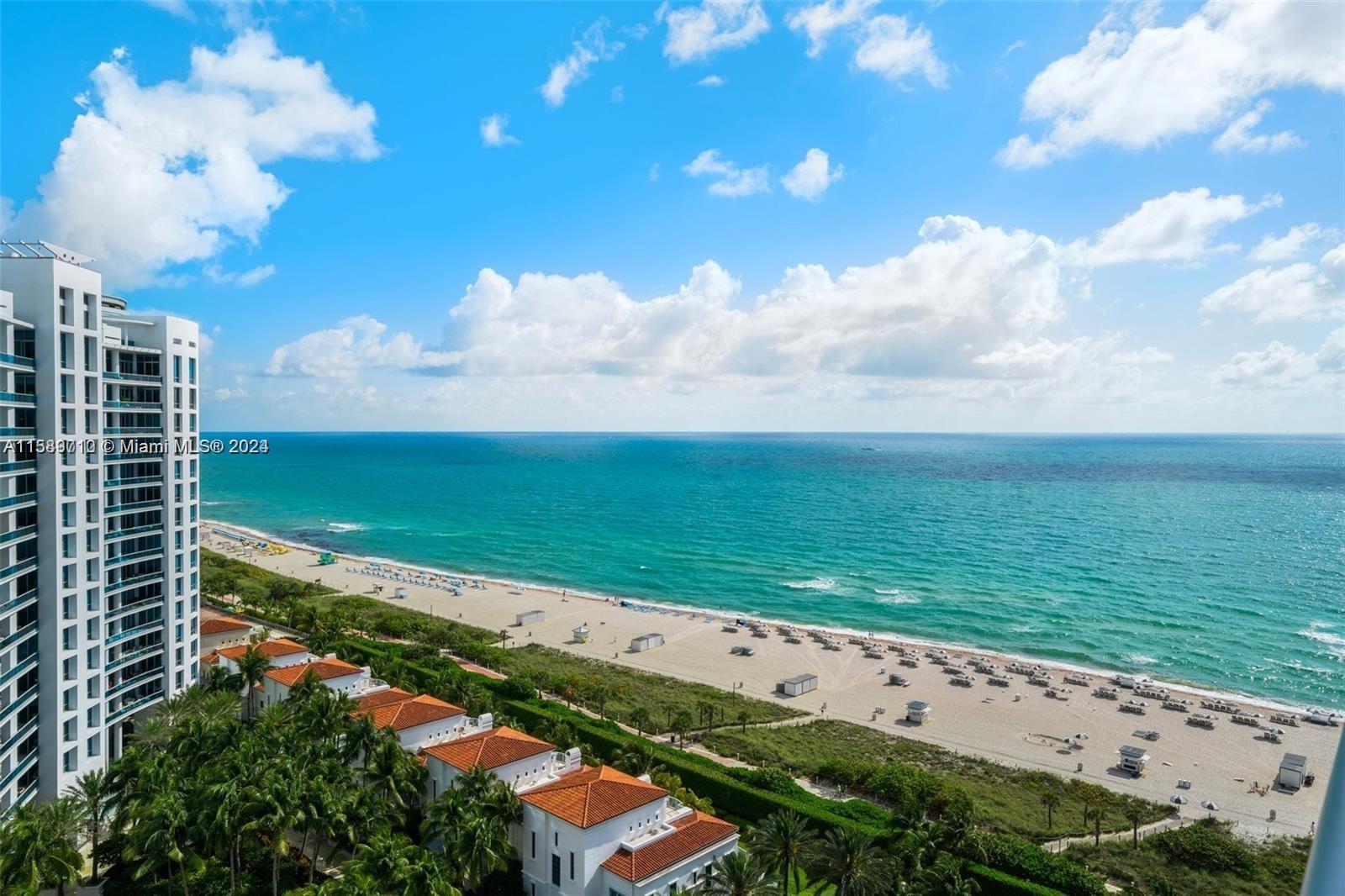 Luxury living at its finest on the sands of Miami Beach! This beautiful & bright CORNER 2-bedroom, 2.5-bathroom unit comes fully-furnished and features both Intracoastal, golf course, and Ocean Views. Unit features wrap-around balcony, floor-to-ceiling windows, and blackouts in all bedrooms. This oceanfront boutique building was fully remodeled in 2022 and offers many amenities such as beach service & beach chairs and umbrellas, 24/7 concierge & valet, pool, fitness studio by Technogym, yoga studio & spa. Available immediately for 6 or 12 month lease. Contact agent for more info on seasonal pricing. $9,975/month for yearly rental.