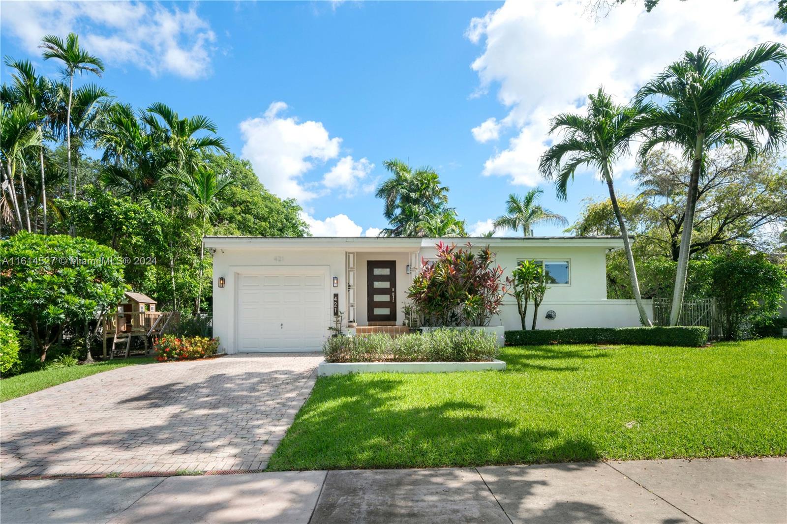 This 3-bedroom, 2-bathroom, 1,998 sq ft charming home is located on a quiet tree-lined street in sought-after South Gables. The bright and airy split-bedroom floorplan boasts a blend of classic details and modern potential, with spacious living areas, family room, updated bathrooms, high impact windows/doors, and beautiful polished hardwood floors. The sizeable kitchen offers a pantry closet, breakfast area, custom wood cabinetry and stainless-steel appliances leading directly to a one car garage. Crowning this lovely home, perched on the area's highest elevation, is an inviting private backyard with a large stone paver patio, perfect for entertaining and space for a future pool. Make this gem yours and live in close proximity to top rated schools, fine dining, shopping and entertaining.