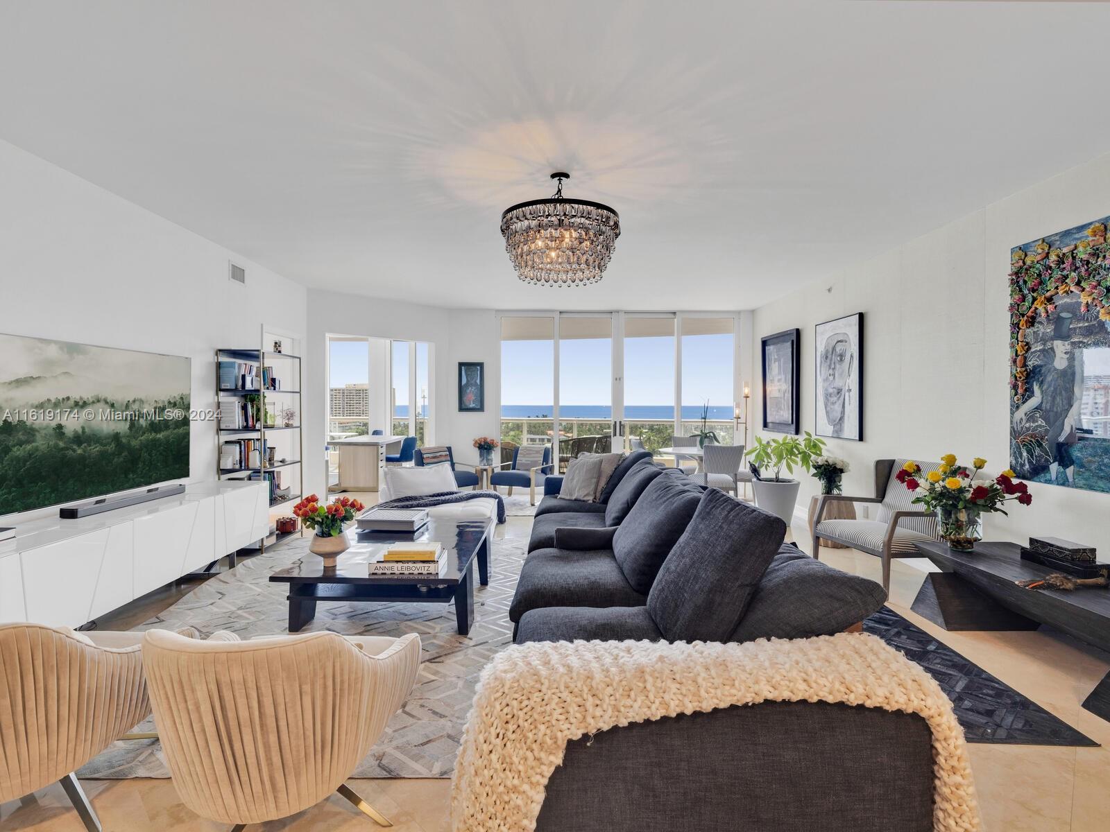 Introducing unit 1105 at Atlantic I! This stunning sought after corner residence is designed with floor-to-ceiling windows that flood the space with natural light & offers unobstructed panoramic views of the ocean, intracoastal & city skyline. Your elevator opens directly into your unit & greets you into your own private foyer. Substantial upgrades throughout the home include marble countertops in the kitchen, induction oven, professionally installed exhaust, wood flooring in all bedrooms, primary bedroom features 2 walk-in-closets, 2 baths, professional water filtration system & more. The community is set within 36 acres of beautifully landscaped park area & offers an array of amenities, including 3 pools, tennis courts & 25,000 sf residents club & spa. 1 storage space included.