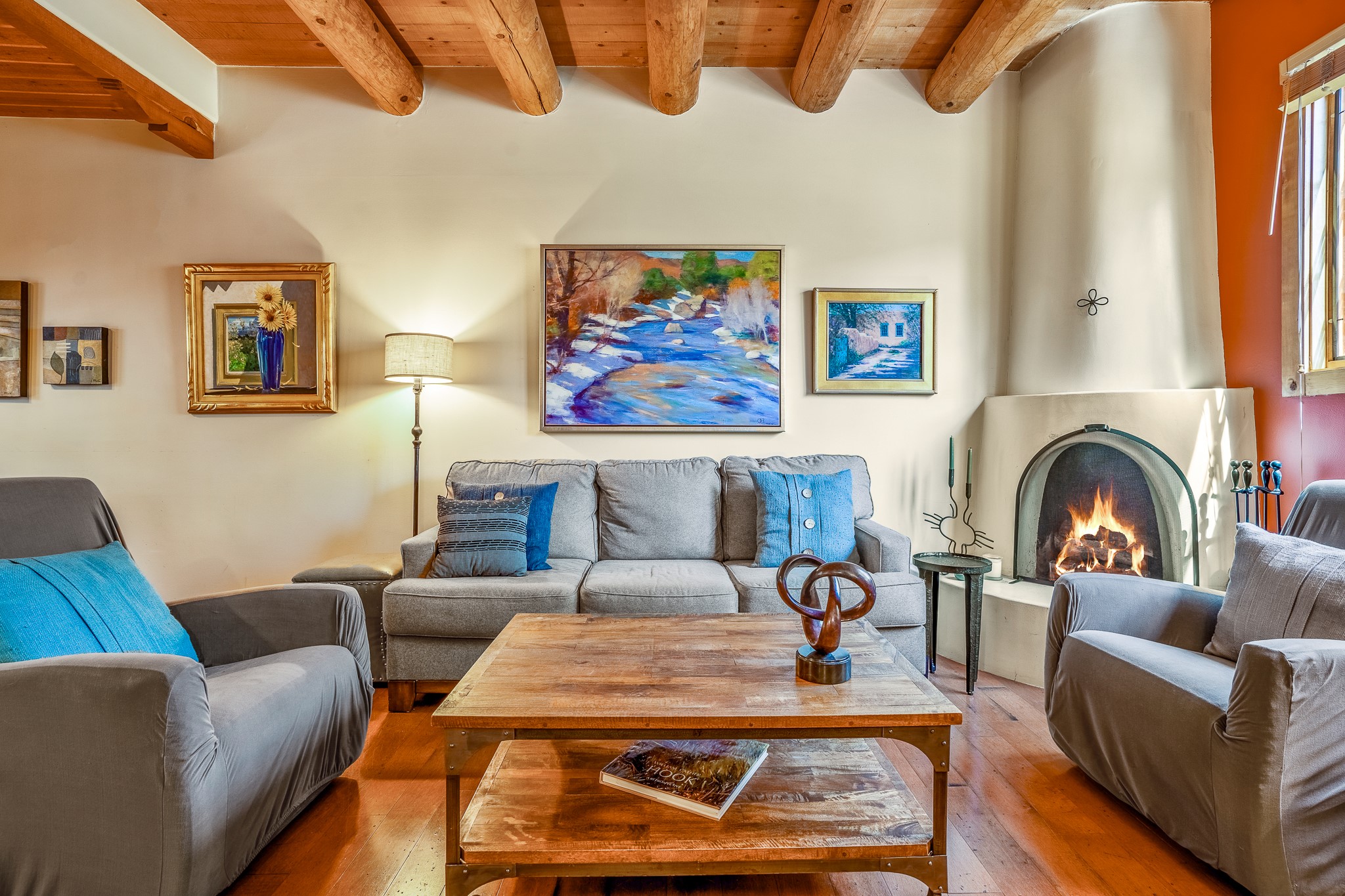 Living Room with Wood-burning Kiva Fireplace