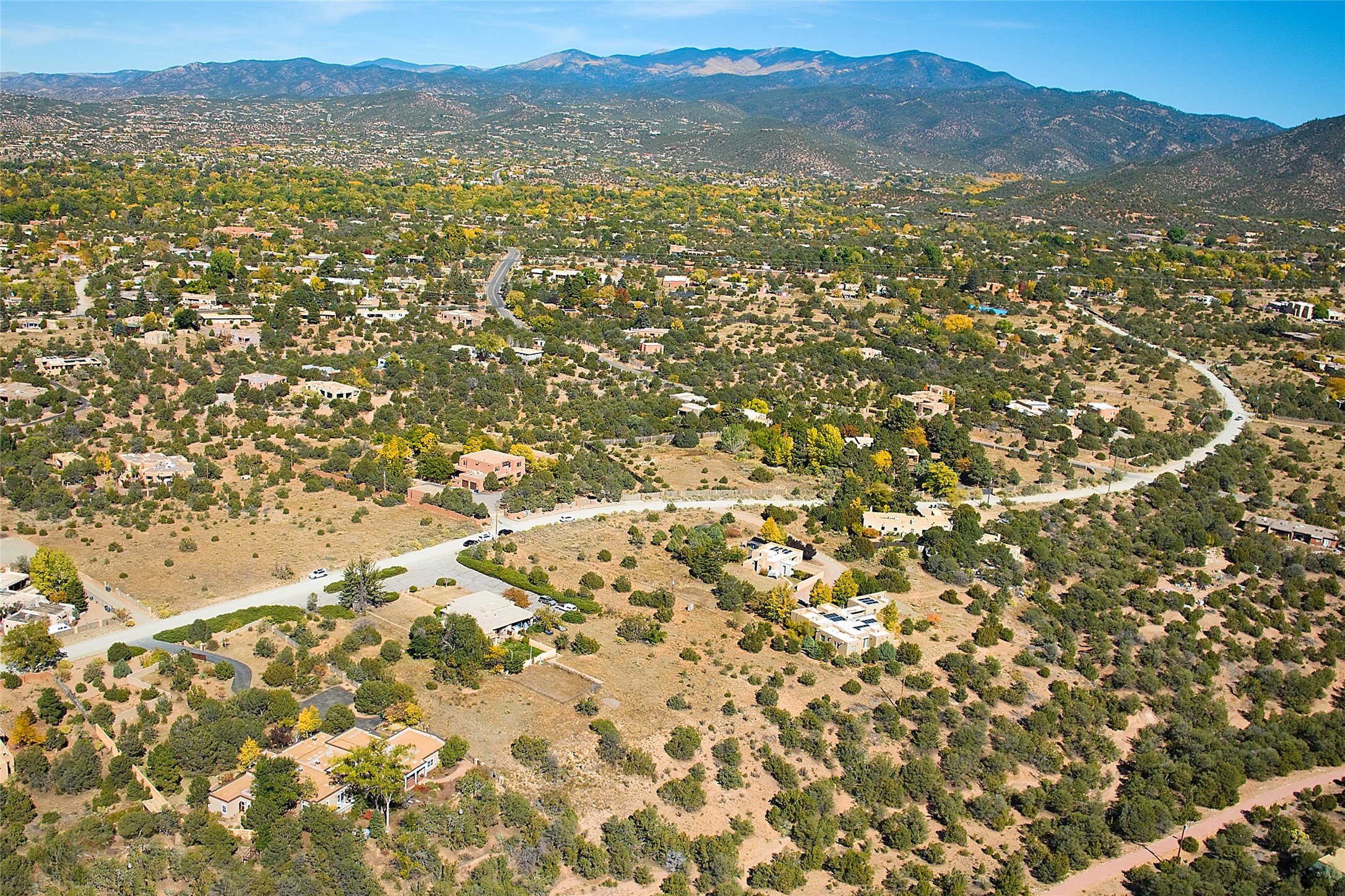 Aerial perspective, showing 498 Camino Pinones in the lower left