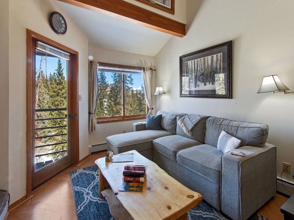 This cozy 1-bed, 1 bath, 472 sqft lofted condo is located in Buffalo Ridge, nestled within the Wildernest neighborhood of Silverthorne. It boasts vaulted ceilings, includes a charming wood-burning fireplace and a private deck. Backing up to the National Forest, it offers stunning views and a tranquil atmosphere. Fully furnished for your convenience, this unit is perfect for outdoor enthusiasts seeking a retreat in the heart of nature, with easy access to outdoor adventures!