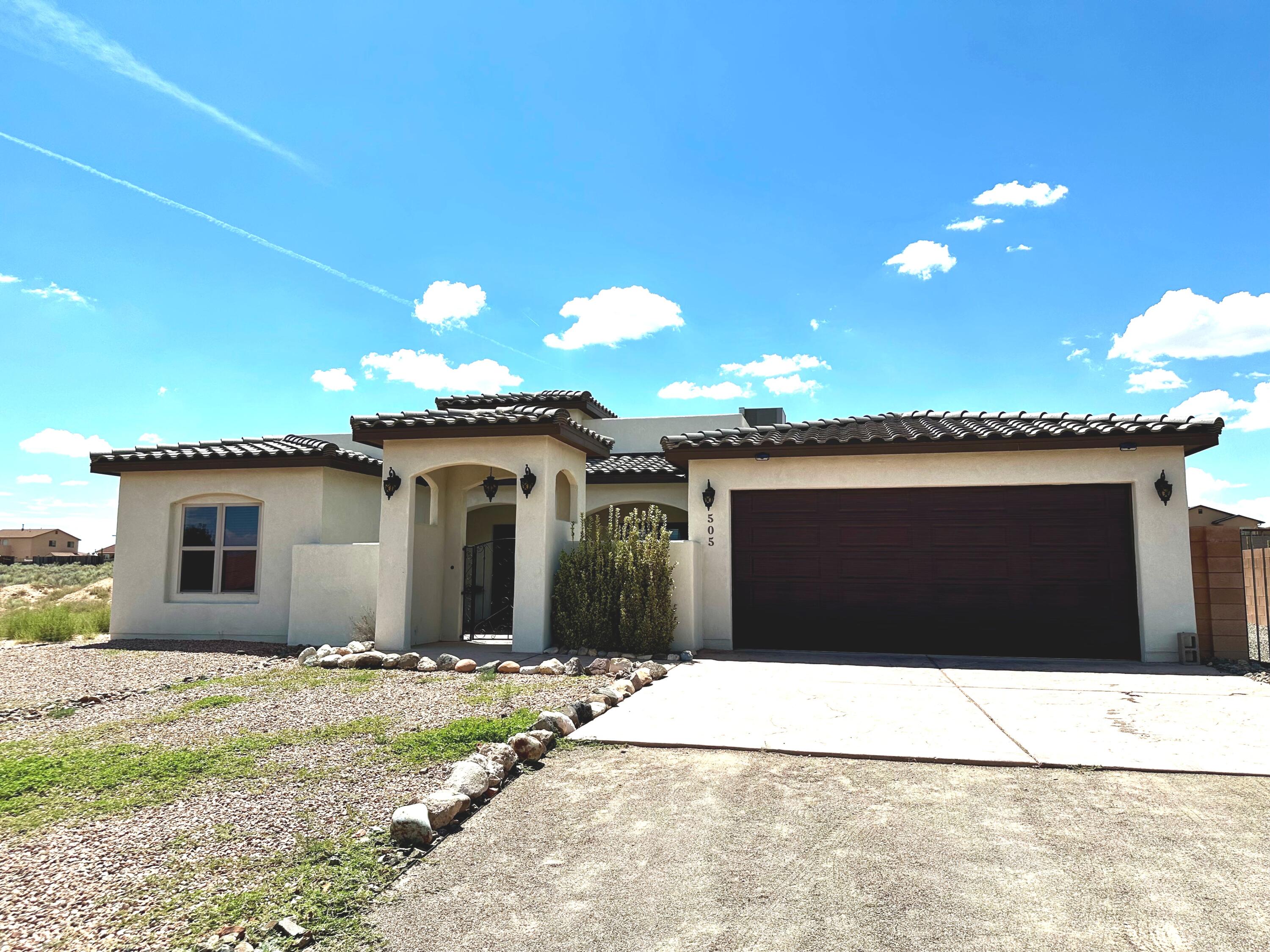 This exceptional home features unique architectural details and vibrant colors sitting on 0.50, enough space to add a 4th Bd or a casita. With ceilings ranging from 10 to 15ft. The open concept layout is highlighted by a gourmet kitchen with granite countertops. The spacious primary suite includes oversized bathroom with a walk in closet. Enjoy a backyard landscaped with a covered patio and a semi-above ground pool. No HOA or PID, all Appliances convey.