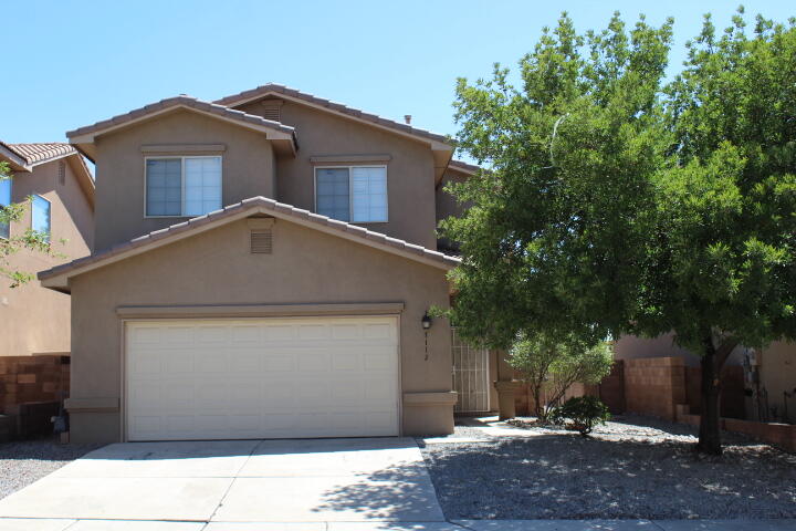 Welcome to this beautiful home located in the highly sought after La Cueva District. Featuring 3 bedrooms, 2 full baths + a half bath, high ceilings, nichos, plant ledges, plantation shutters, new ceiling fans & light fixtures throughout. Tiled flooring downstairs & new carpet upstairs.  An open floorplan features a kitchen and a large island with a new granite countertop that overlooks the dining and living area with a Kiva fireplace, creating a perfect gathering spot for family & friends. The spacious primary bedroom has an en-suite bathroom with double sinks, a relaxing garden tub, shower & 2 closets.  Enjoy watching the hot air balloons from the balcony. Landscaped front and backyard.