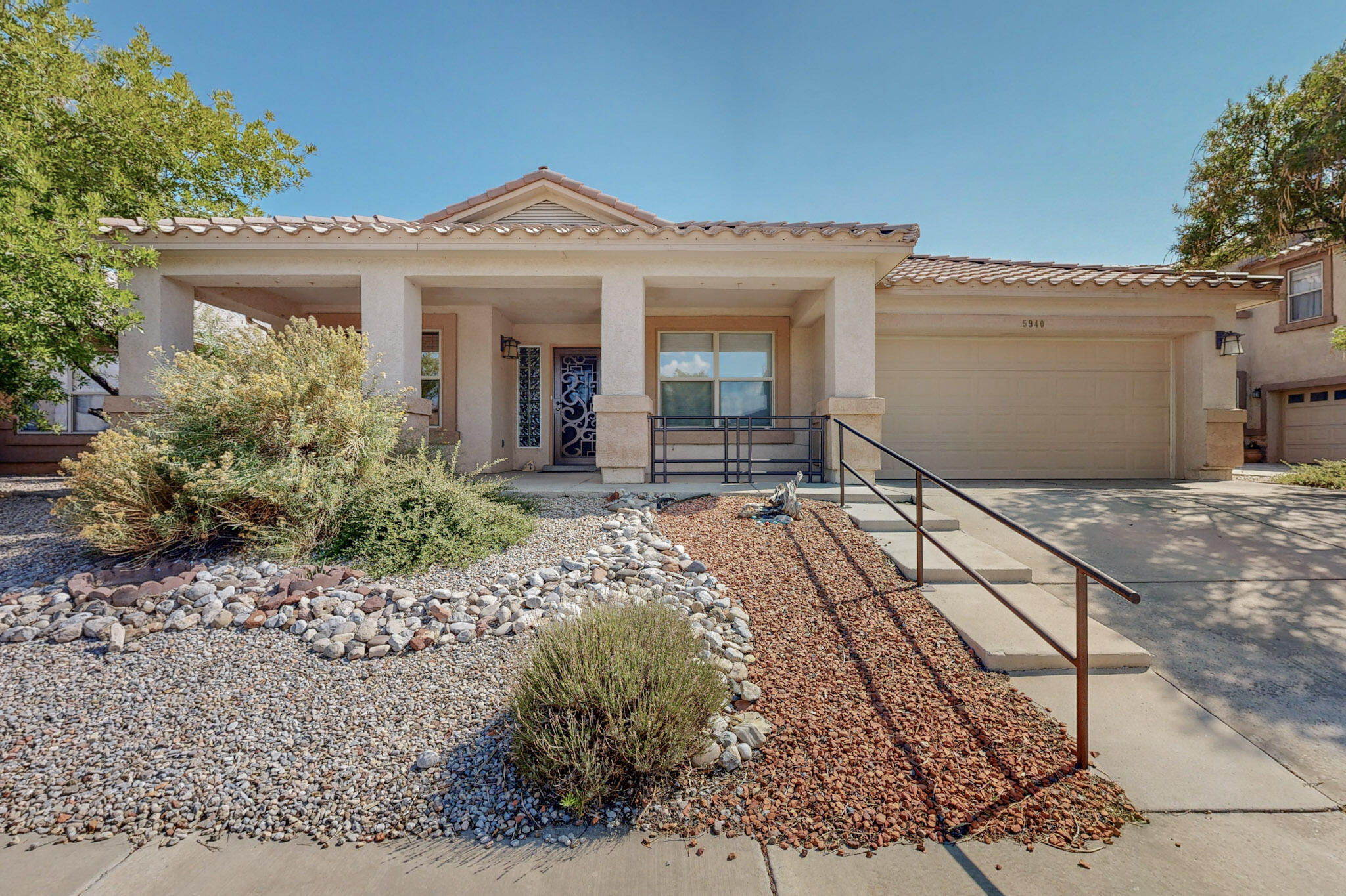 Discover your tranquil oasis in this stunning NW Albuquerque home. This 4 bedroom, 2 bathroom residence offers the perfect blend of comfort and convenience. The home's modern design and thoughtful layout provide ample space for gatherings or personal retreats. Step inside to be greeted by sleek and stylish polished concrete floors, adding a touch of contemporary elegance to the living spaces. The home features two inviting living areas, providing ample space for entertaining guests or simple relaxation with loved ones. Enjoy the benefits of sustainable living with solar panels, reducing your energy costs and minimizing your environmental impact. The 2-car garage offers plenty of room for your vehicles, while the prime location provides easy access to local amenities.