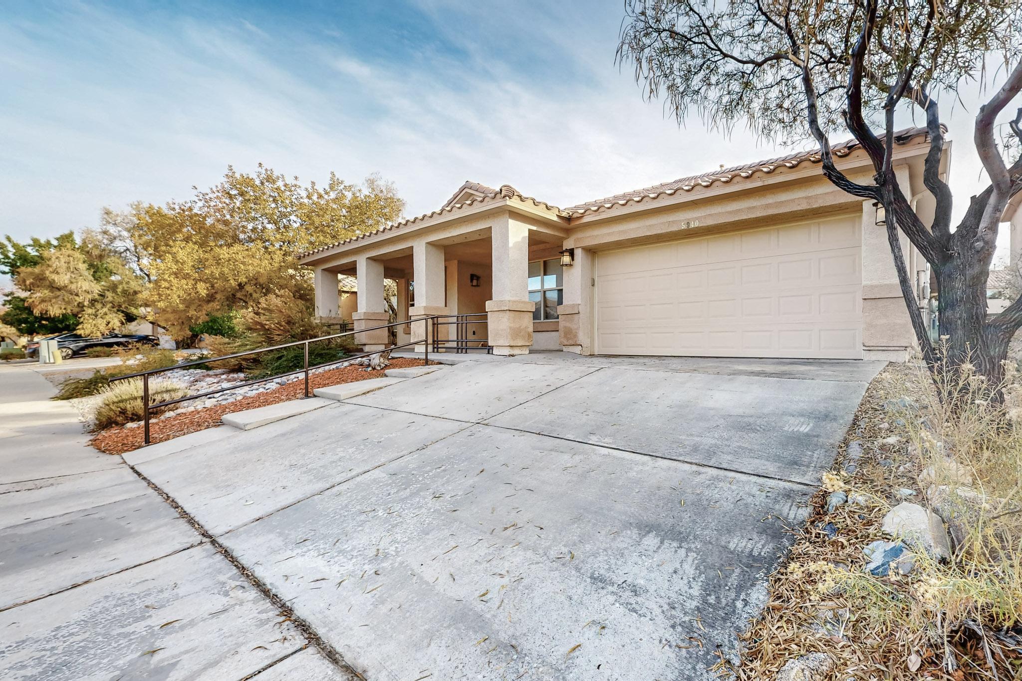 Discover your tranquil oasis in this stunning NW Albuquerque home. This 4 bedroom, 2 bathroom residence offers the perfect blend of comfort and convenience. The home's modern design and thoughtful layout provide ample space for gatherings or personal retreats. Step inside to be greeted by sleek and stylish polished concrete floors, adding a touch of contemporary elegance to the living spaces. The home features two inviting living areas, providing ample space for entertaining guests or simple relaxation with loved ones. Enjoy the benefits of sustainable living with solar panels, reducing your energy costs and minimizing your environmental impact. The 2-car garage offers plenty of room for your vehicles, while the prime location provides easy access to local amenities.