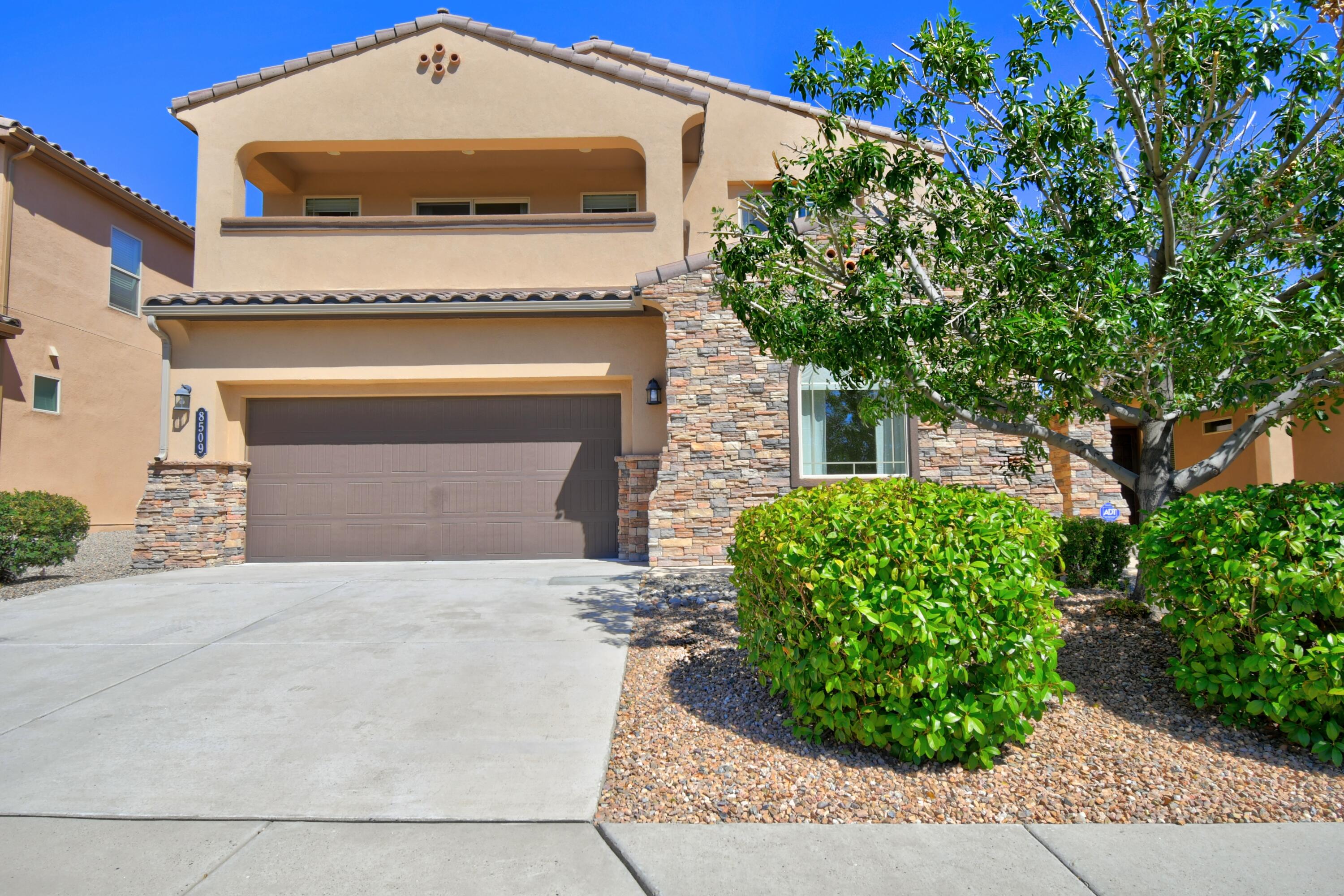 OPEN HOUSE SATURDAY 1-4pm. Welcome to this spacious 2-story home in the heart of Montecito Estates. Just a short walk to the large community park, with playground, pool and clubhouse!  This popular floorplan offers plenty of space for everyone, including the large upstairs loft for many uses such as a game room, family TV area, etc!  The primary bedroom upstairs has an attached sitting room - could be a nursery, study/office or workout area.  Also, access to a fabulous covered balcony with incredible views of the mountains, city and sunsets!  Two secondary bedrooms upstairs and a full guest suite on the first level including an attached bathroom. Nicely landscaped back yard with a private, covered patio! Refrigerated A/C, a tankless water heater, and the washer/dryer stay!  Walking paths!