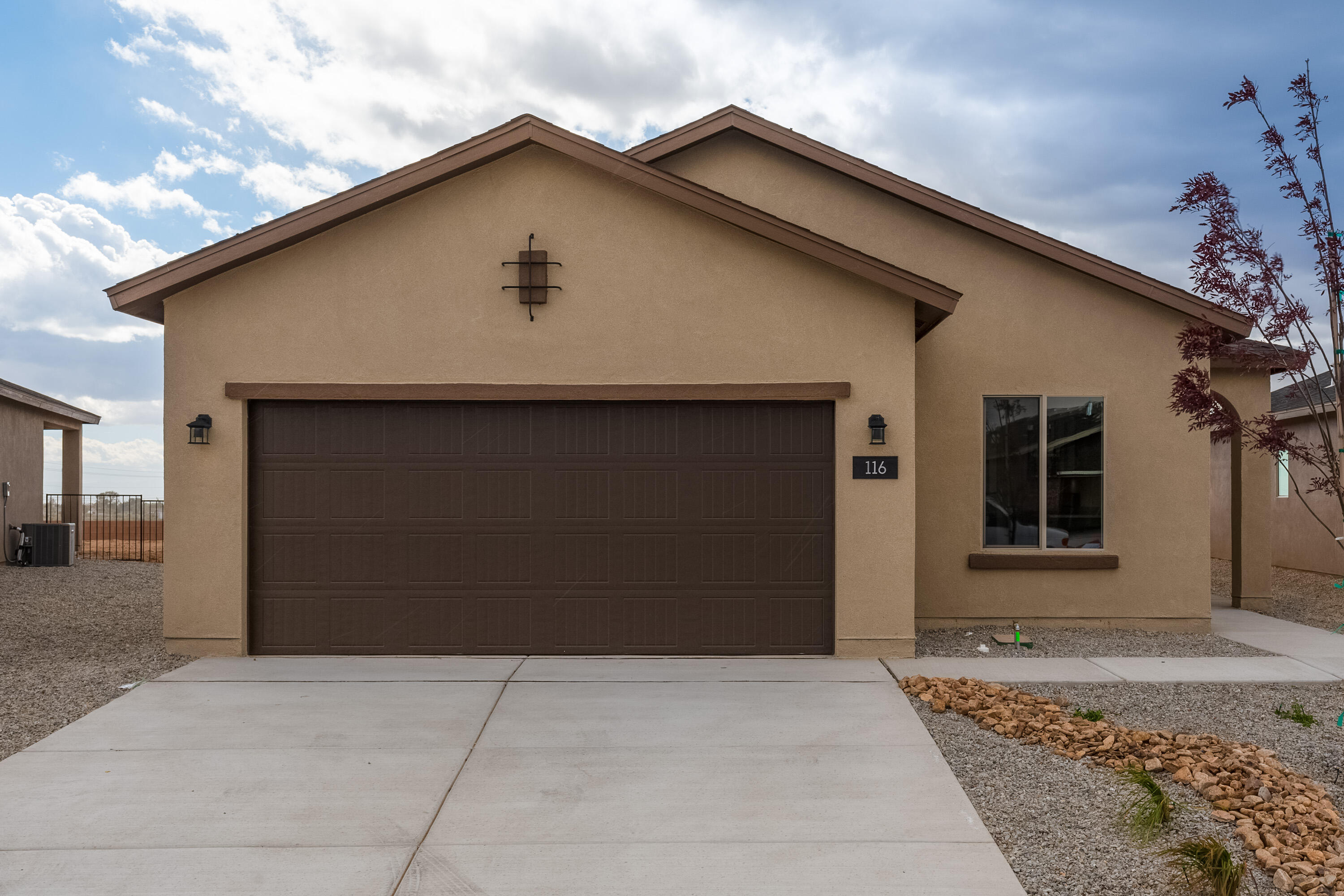 Rio Rancho's newest Centex Community offers a collection of modern floor plans at an affordable price made to fit your evolving lifestyle. The Sage plan boasts  a very open floorplan that will include 2 dining areas and large gathering area.  The openness of this brand-new, energy-efficient boasts livability! Enjoy a gourmet kitchen w/ stainless steel appliances including a side-by-side refrigerator, granite countertops and 16x16 tile in wet areas. NM Green Built Gold levle will offer you features that will give added savings to your utility bills.