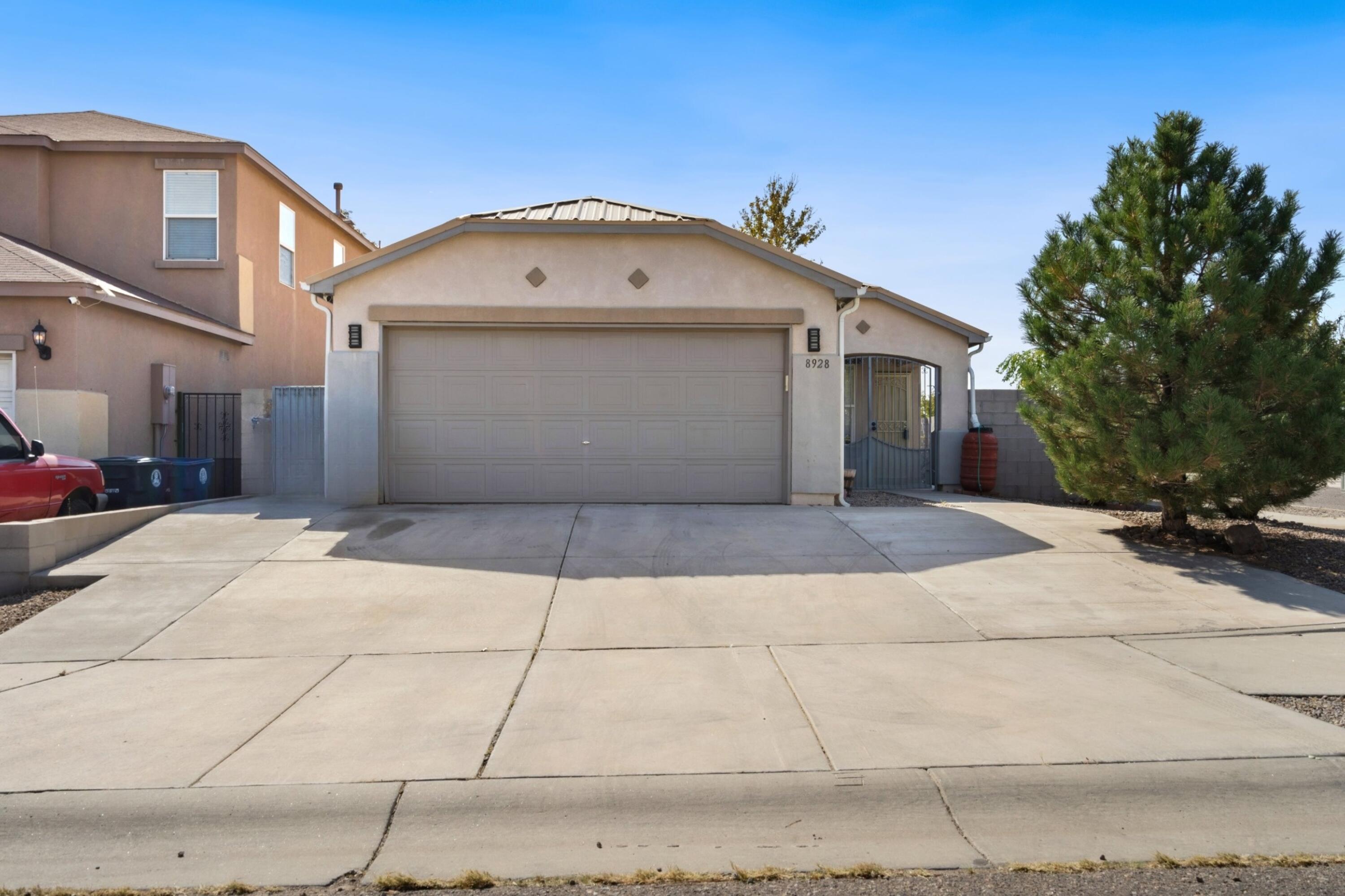 Stunning and move-in ready! This beautifully maintained, single-story corner lot home offers everything you've been looking for, plus so much more. From the moment you arrive, the expanded concrete driveway, secure wrought-iron entry, raised privacy walls, and low-maintenance landscaping make a lasting impression. Step inside to an open floor plan featuring upgraded vinyl flooring throughout--no carpet in sight! The remodeled kitchen is a chef's dream with sleek cabinetry, granite slab countertops, a new backsplash, new appliances, and a modern undermount sink. Enjoy year-round comfort with energy-efficient windows, new window blinds, and refrigerated air. This home also includes a new roof and doors, plus a spacious backyard with a large portal, Tuff shed, and lush gardens. Don't miss it!