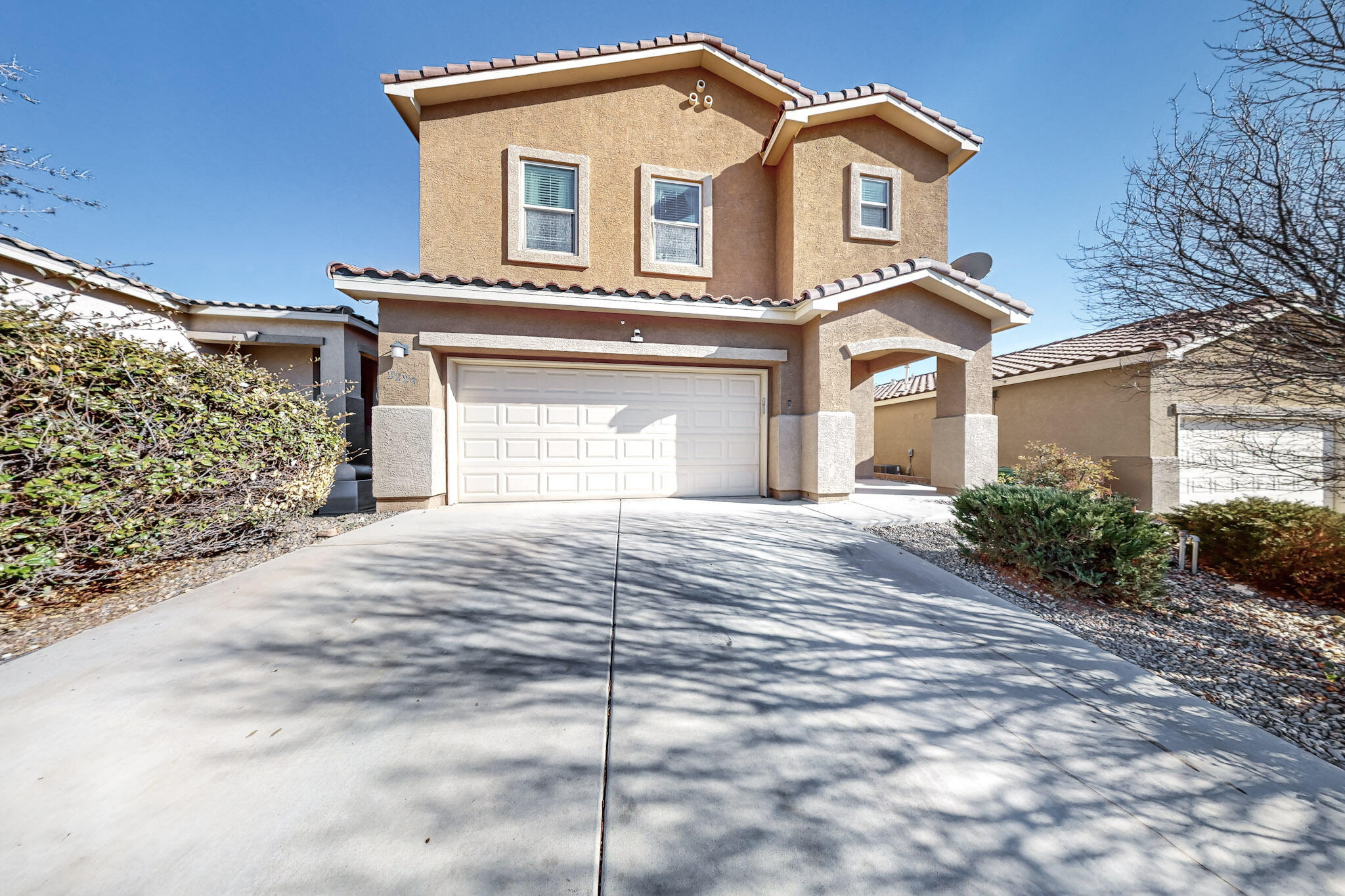 Don't miss this lovely 4 bedroom home in desirable Cabezon! Open, light and bright, and ready for its new owner. This home has all 4 generous sized bedrooms and the dedicated laundry room up stairs, so you don't have to tote laundry. There's also an open space for a small office up stairs! Downstairs is a beautiful great room with new vinyl flooring, all open to the updated kitchen with granite countertops. The large backyard is fully landscaped with views, a shed, and a small above-ground, fenced-in pool. The best part is that this home will come with fully owned solar panels!