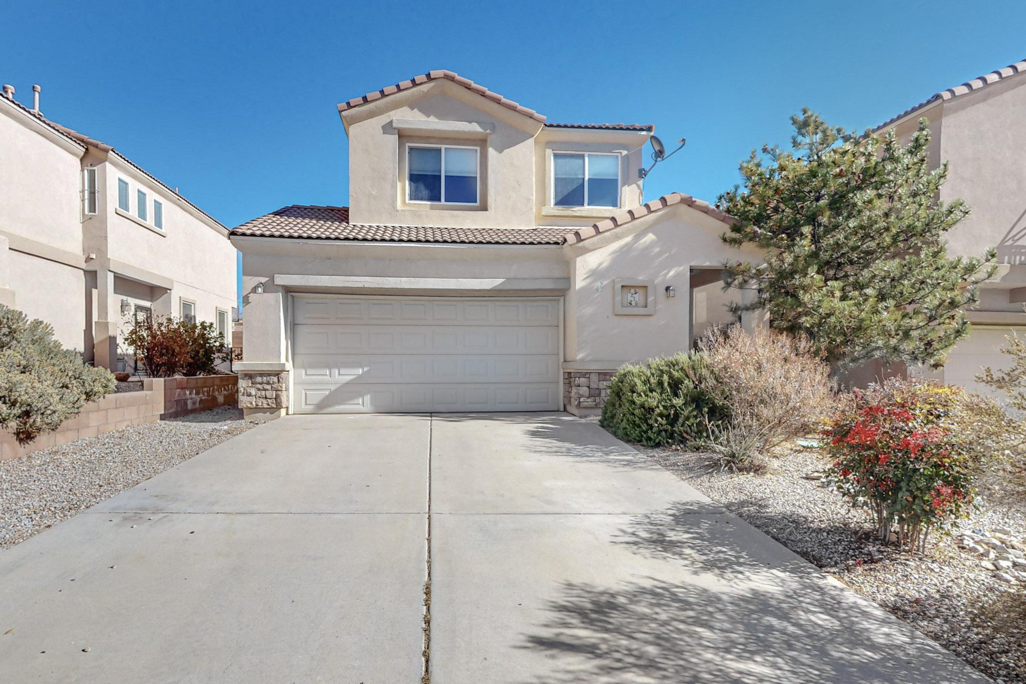 Located in the highly desirable Cabezon Neighborhood of Rio Rancho, this lovely home has some room to spread out. Downstairs is a large living room, office, well appointed kitchen with island and half bath. Upstairs you will find a large second living space along with the bedrooms. Retreat into your roomy primary suite with primary bathroom with jetted tub, separate shower and double sinks. There is also a large primary walk in closet. Step out back to a low maintenance backyard and lovely covered patio and enjoy the outdoors with family and friends.