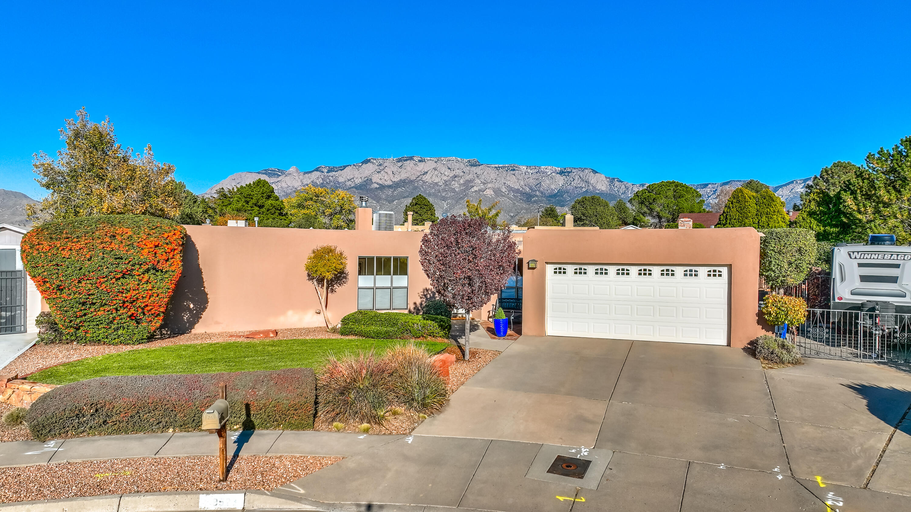 This Academy Hills beauty sits on a 0.25 acre cul-de-sac lot with 4 bedrooms and office; or 5 bedrooms.  The backyard is ready for entertaining with the large, covered patio and fireplace overlooking the lush landscaping and pool with electrical cover.  The kitchen has a 6-burner gas stove and lots of counter space.  California Closets adorn most of the numerous closets in the home.  The primary bedroom has a huge walk-in closet and access to the office/5th bedroom.  The Southwestern charm of the saltillo tile floors throughout the house and the beamed ceilings in the den are protected with a new TPO roof.  The mechanical has been recently updated with a 90% efficiency main furnace w/refrigerated air and a new water heater.  Top-down/bottom-up blinds, 10x12 Tuffshed, hottub and more!