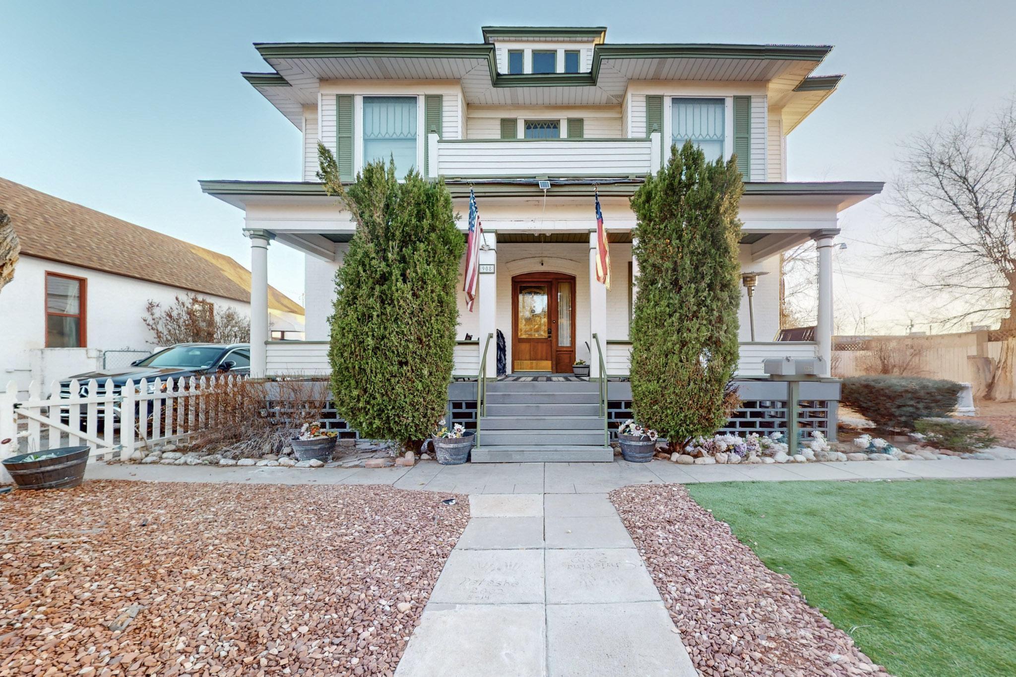 Downtown Classic Revival Style historic home built in 1906 built for J. A Garcia. House Plus Apartments! This Victorian beauty zoned R-ML allows for many uses from residential to commercial to multi- family. The main house is 2784SF welcomes you into the foyer with original wood floors, raised ceilings, multiple sitting and parlor rooms down stairs with oversized den or living room in the rear with exposed brick walls and plenty of large windows for natural light. Upstairs offers 3 large bedrooms, 2 balconies to sit and enjoy morning breakfast while taking in the views. There are also 3 apartments on site for residual income or could be perfect for multi-generational or live/ work situations. Bring your creativity & make it your own! Walk to the grower market, downtown arts, eats and more