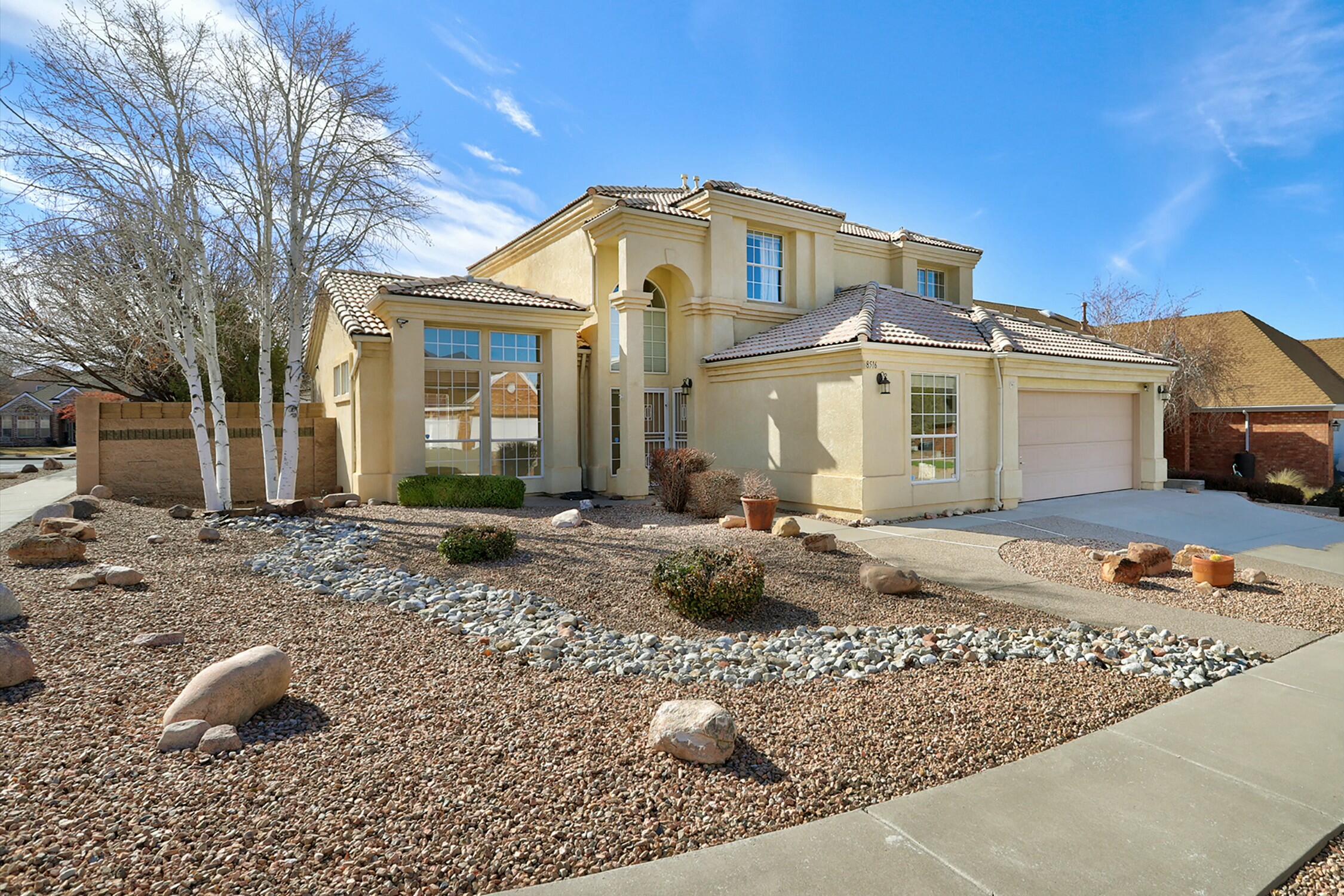 Natural light abounds in this spacious home located on a large corner lot with wonderful mountain views. The main level includes a living area, dining room and a kitchen with large breakfast nook that opens to the family room making this space perfect for entertaining.  The main level also includes a bedroom and a full bath, ideal for guests or multi-generational living. The office, with its own exterior entry, provides versatile space that could serve as a playroom, hobby room, or a 5th bedroom.  Upstairs, the expansive master suite boasts two walk-in closets and an en-suite bath with dual vanities, a full soaking tub, a separate shower, and a balcony to enjoy the night skies. The two additional upstairs bedrooms are both good size and have walk-in closets. The corner lot has