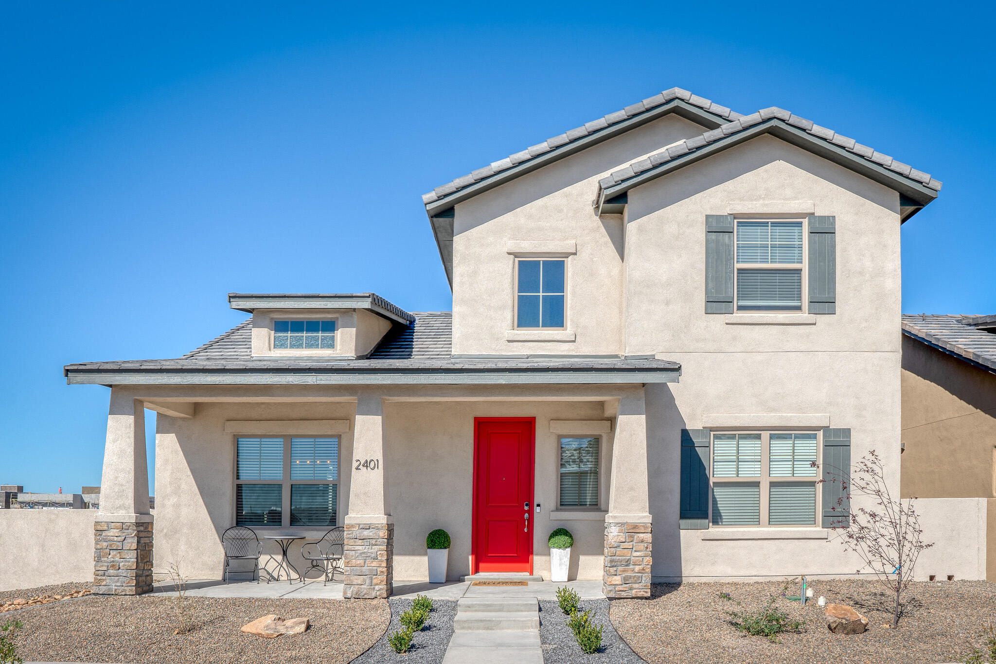 Welcome to the Stout Floor Plan. situated on a corner lot is a beautifully designed two-story home located in the vibrant Mesa Del Sol Community that includes walking paths and parks, fitness Center and swimming pool in the community. This modern and energy-efficient home offers four bedrooms, three bathrooms, a loft, and a flex office/study space, making it perfect for growing families, professionals, or those who love to entertain.