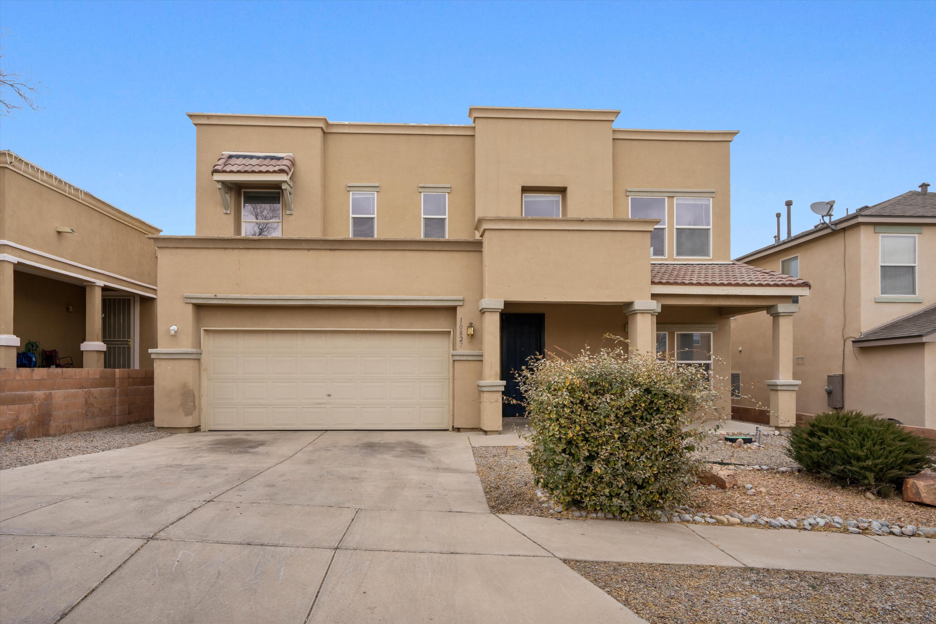 Welcome to this stunning 4-bedroom, 3-bathroom home, perfectly situated in a sought-after planned community. This thoughtfully designed residence offers a wide living space, ideal for entertaining or relaxing with family. The primary suite offers a private sanctuary with an ensuite bath, a spacious walk-in closet, and a balcony--offering a great view of the Sandia mountains. Step outside to a huge walled backyard, offering privacy and plenty of space for outdoor activities and gardening. With a prime location and exceptional features, this home is a must-see. Selling AS-IS. Schedule a tour today!