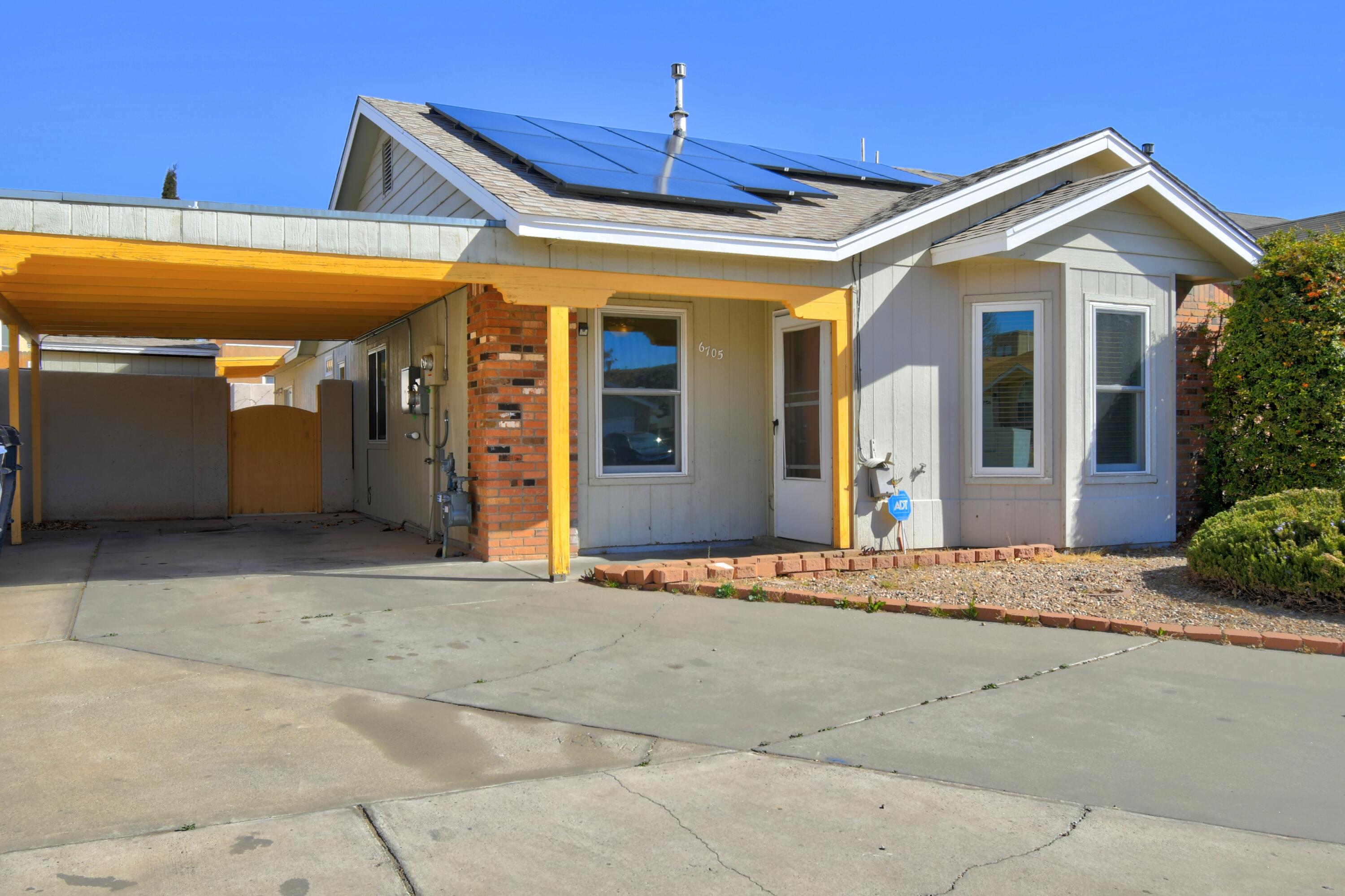 Welcome to this great townhome in Taylor Ranch! This 3bd/2ba has plenty of upgrades to boast about!! Solar Panels (2024,) New Windows throughout (2024), New Carpet in Master bedroom (2024), Furnace (2023) Water Heater (2023), Roof replaced in (2018). Very generoulsy sized master bedroom with upgraded walk-in tiled shower. Vaulted ceilings throughout. All appliances convey. Low maintenance xeriscaped backyard with storage shed. This lovely home is a short distance from Taylor Ranch library and popular dog park on the westside. Minutes from walking trails, shopping and dining. Make an appointment today!
