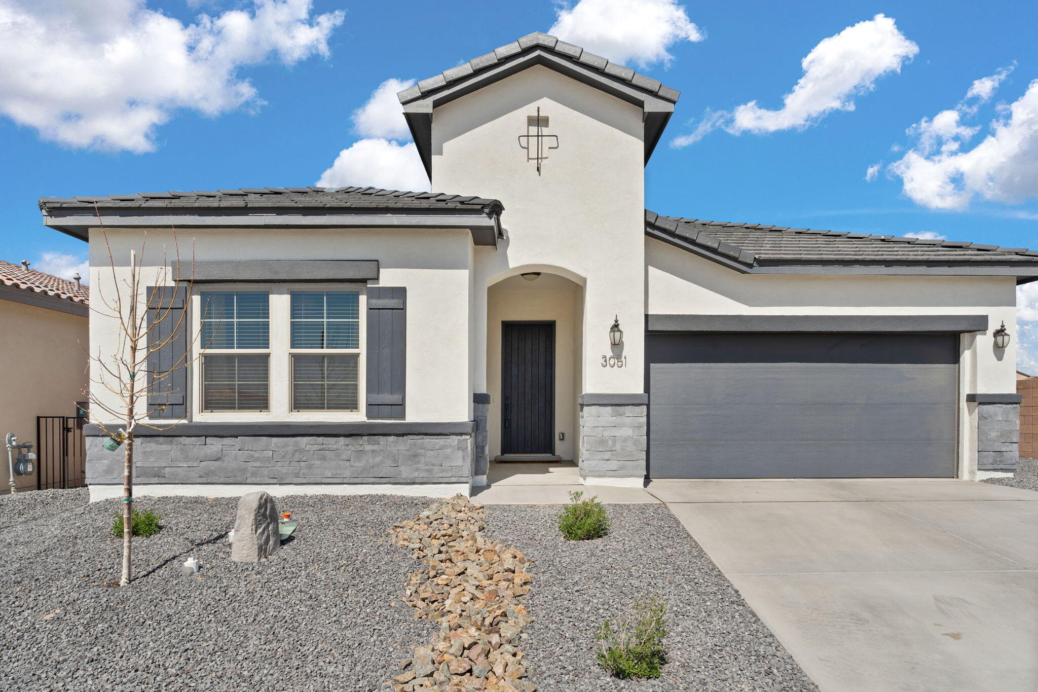 Beautifully Upgraded Home in the sought after Los Diamantes Community! This area is booming with new development--including the new Market Street grocery store, trendy restaurants and tons of nearby activities. Fantastic floor plan featuring 3 bedrooms + an office & situated on a spacious corner lot directly across from a lush grassy field. Built in 2024, this home has tons of upgrades: custom beam ceilings, 2 large fans in the living room & patio, stone-look tile, granite countertops, custom backsplash with pot filler, built in appliances and gorgeous cabinetry! Spacious primary bedroom with luxurious bathroom w/ soaker tub & large closet.  Fantastic location convenient to quality schools, shopping, and the excitement of this growing area! This is the one!