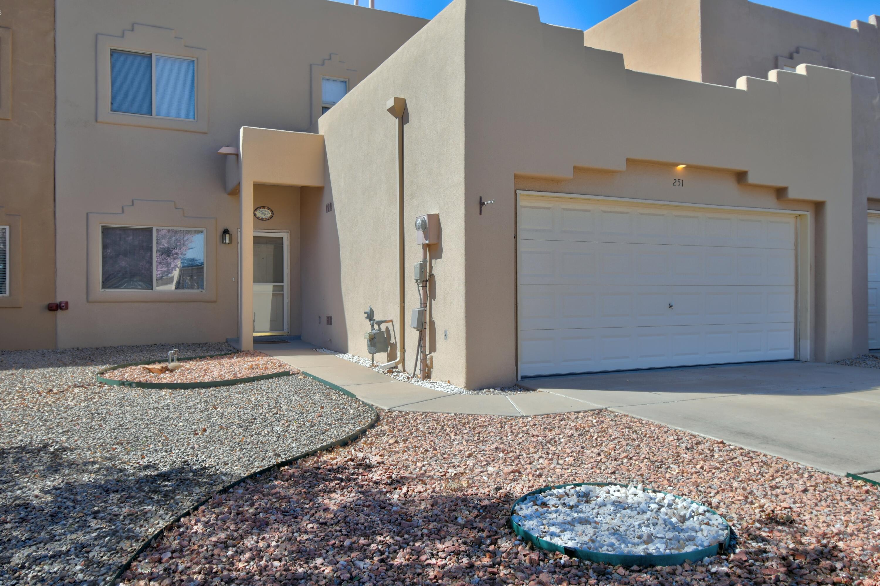 Charming Townhome in the Quiet, Gated Glenridge Park Community!Welcome to this move-in ready house located in the desirable Northeast Heights. This home features 3 bedrooms, 2.5 bathrooms, and a spacious 2-car garage.Recent updates include ceramic tile flooring in the kitchen and guest bathroom (2022), exterior stucco and roof repairs (2025), fresh stucco exterior paint (2024), HVAC maintenance (2025), and a new storm door (2025). Enjoy low-maintenance living with beautifully xeriscaped front and back yards, a deck, and a drip irrigation system. The private backyard overlooks a peaceful park--perfect for walking, relaxing, or entertaining.Conveniently located near shops, dining, and walking trails in one of Albuquerque's most desirable areas.
