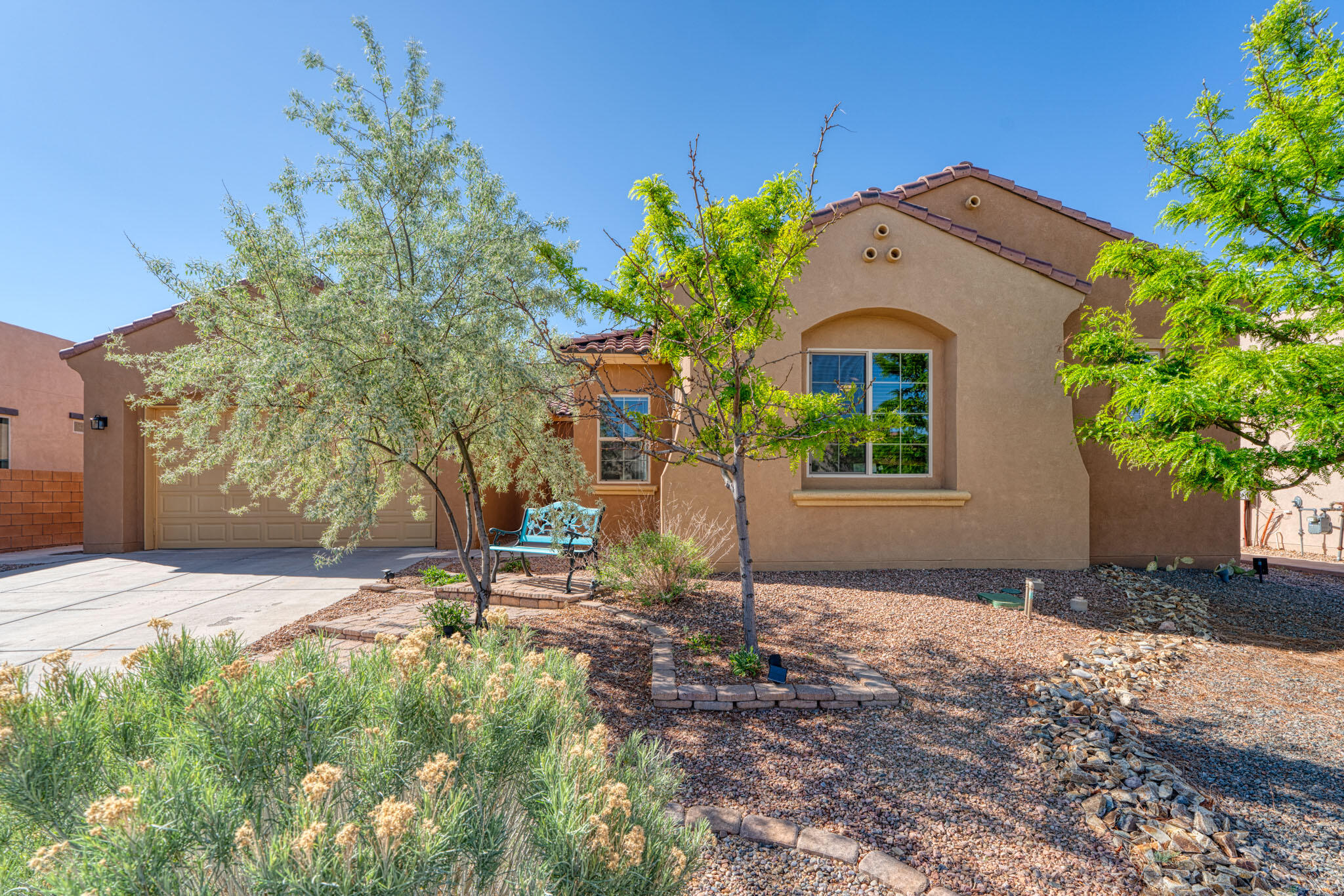 Breathtaking Unobstructed Sandia Mountain Views! One Level, Gated Tres Colinas Neighborhood in Loma Colorado. Casita in separate wing has sitting room, 2 Bedrooms, ensuite bath, courtyard entrance. then, 2 more Spacious Bedrooms + 3 more Baths in main home. Deep garage fits most trucks. Open floorplan. Great Kitchen! Huge island, granite counters, 5 burner cooktop, abundant cabinets, huge walk-in pantry. Tall ceilings, windows, lots of storage. Energy efficient! Big view from  Dining, covered patio and Owner's Suite; spa bath, snail shower, 2 sinks, walk-in closet. Schools, trails, sports complex, aquatic center, library, ice arena, soccer, dog park, shops, services close by. 10 min Cottonwood Mall, 40 min Airport. LOOK! MORE INFO ONLINE.