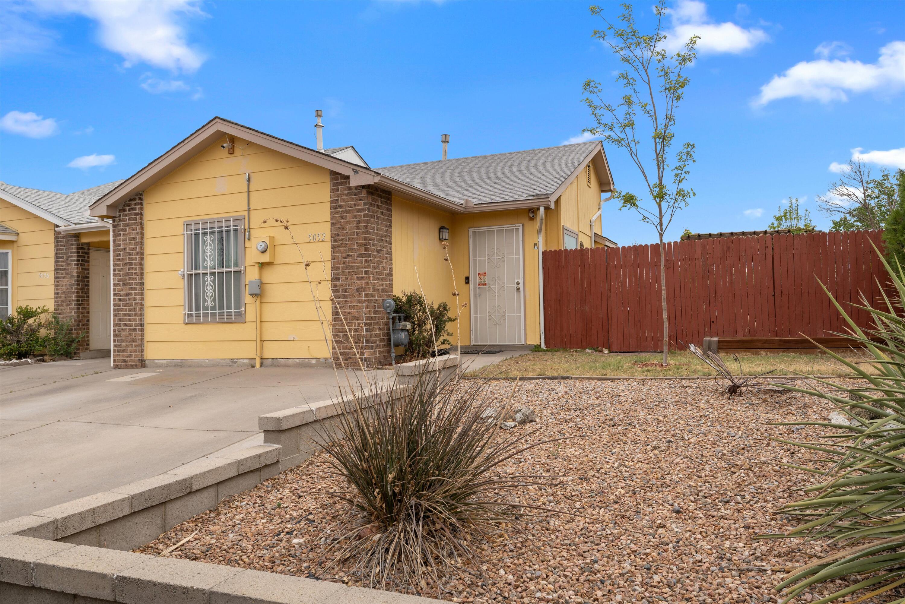 *OPEN HOUSE 4/19 FROM 12 TO 2*Charming 2-Bedroom, 2-Bath Townhouse with Stunning Sandia Mountain ViewsWelcome to this beautifully maintained single-story townhouse offering breathtaking views of the Sandia Mountains! Featuring 2 bedrooms & 2 bathrooms, this home is filled with natural light & style, boasting new ceramic tile flooring throughout.Enjoy the spacious living room with high ceilings & refrigerated air, perfect for relaxing or entertaining. The main bedroom includes a walk-in closet & a private 3/4 bath, while the guest bedroom offers two closets for ample storage. The second bathroom is a full bath, ideal for guests or shared living.Step outside to a lush grass yard complete with a gazebo & a stockade wooden fence, providing a private outdoor retreat.