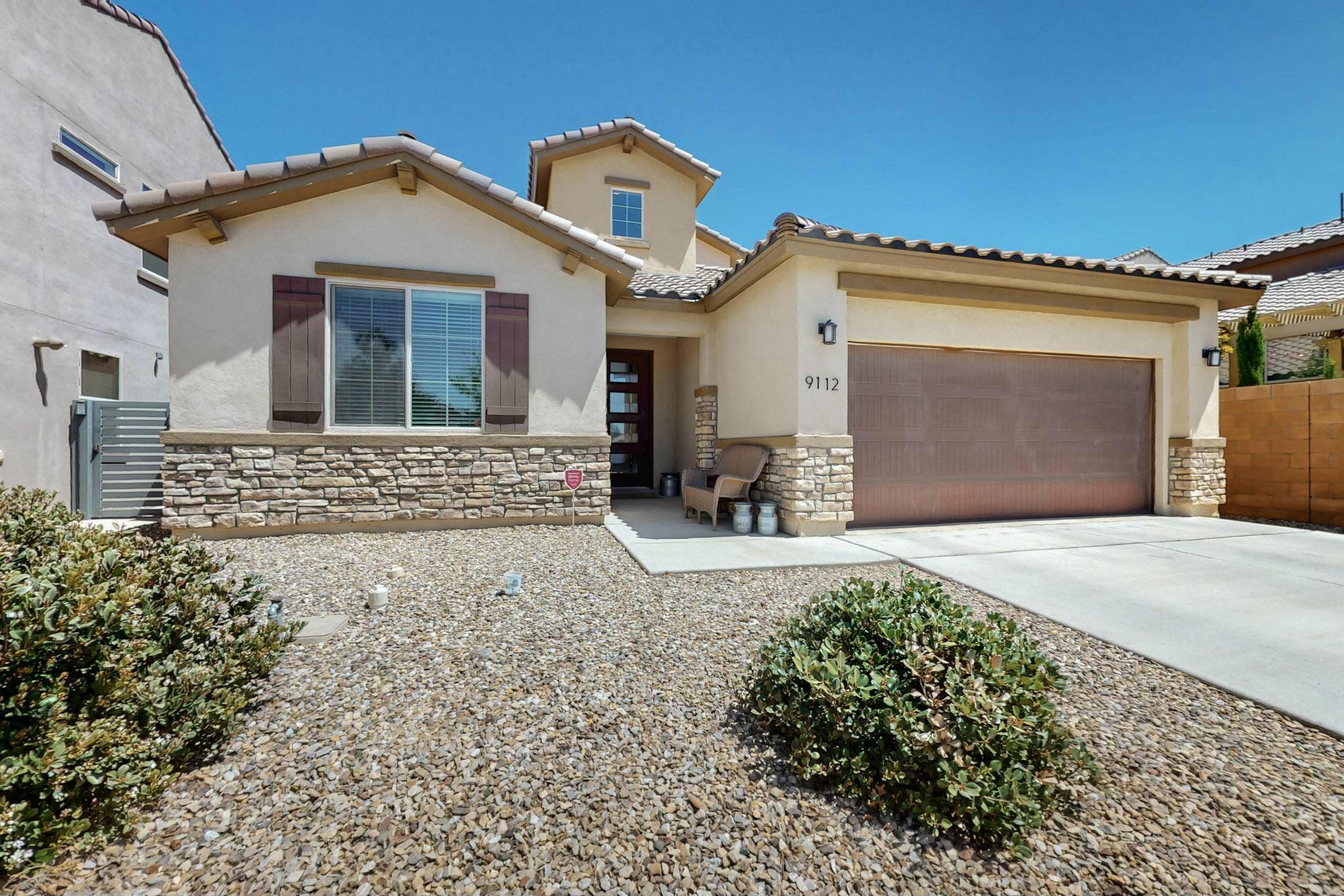 One owner, 6 year young home with STUNNING mountain views in the gated community of Tierra Serena. Kitchen has an oversized island with granite counters, abundant storage, corner pantry and open to the living area and bonus office nook. Downstairs primary bedroom with ensuite, raised vanity, double sinks, large shower & walk-in closet plus 2 additional bedrooms & full bath. Upstairs oversized loft with added window to enjoy the views plus one bedroom & full bath. Backyard with covered patio, custom pavers, grass & VIEWS! Garage has epoxy floor and the oversized driveway has plenty of parking for guests. This home has custom features throughout and is conveniently located to schools, shopping and I-25.