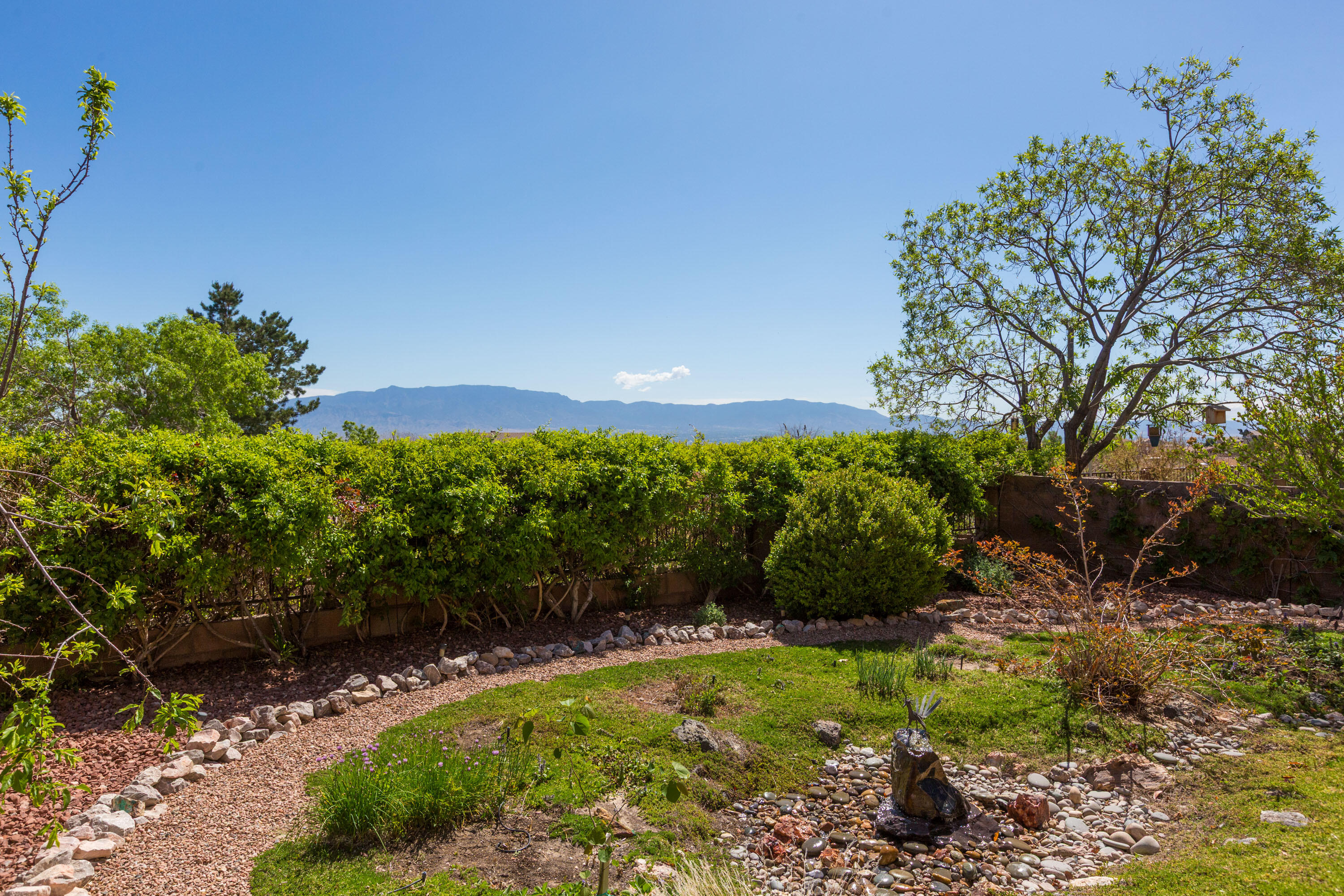 VIEWS! VIEWS! VIEWS!  Fall in in love with this gracious & beautiful home, lovingly maintained by the original owner! Step inside to the charming great room enhanced with a gas log fireplace,, flanked with built-in entertainment nicho, ceiling fan & windows framing the Sandia Mountains! Delightful kitchen offers stunning granite counter tops, stainless steel appliances, gas stove, large walk-in pantry & breakfast nook. An atrium door opens to the gorgeous & serene backyard, with covered patios & water feature, a perfect space to enjoy the breathtaking views! The master bedroom is a true retreat offering a view balcony, cathedral ceiling & master bathroom w/ garden tub, separate shower & walk-in closet! The spacious 15x 10 loft is perfect for an office or exercise space!  A must see!