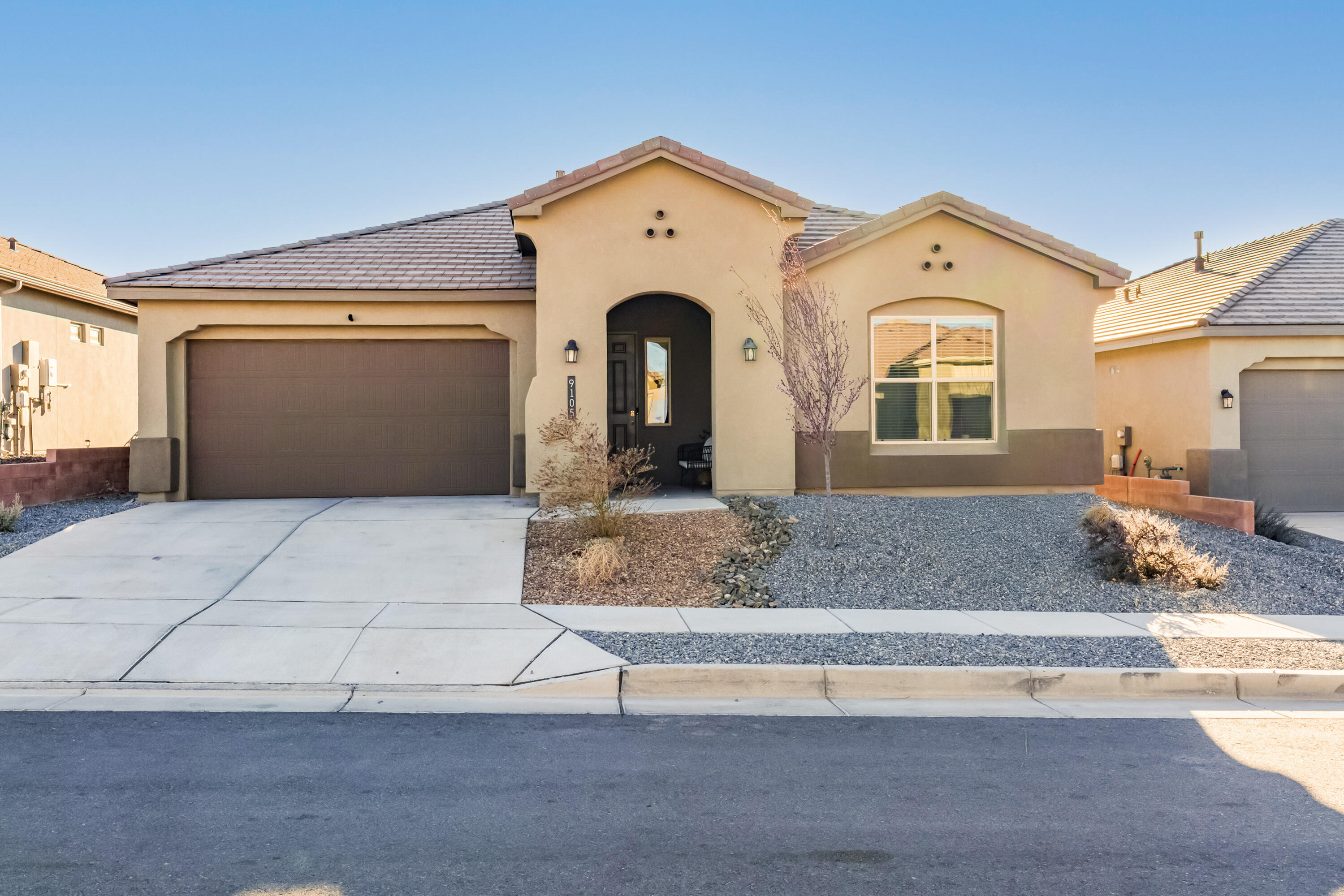 Why Build!? Discover this EXQUSITE, 4-bedroom, customized single level DR Horton residence, built in 2022! Situated on a beautiful, large premium lot, showcasing a professionally landscaped yard & expansive covered patio, offering privacy, a serene retreat! Open & bright floor plan, flooded w/natural light & tile floors gracing the main living areas! Features: 5'' molding, custom window coverings! Chef-inspired kitchen is a true standout, featuring upgraded appliances, 5-burner gas cooktop, elegant granite countertops. Abundance of cabinetry, a generous island w/bar seating which opens into the dining area. The primary suite is separated from the other rooms for added privacy w/en-suite bathroom to include a walk-in closet & oversized shower w/tiled surround! Washer & dryer included! NICE