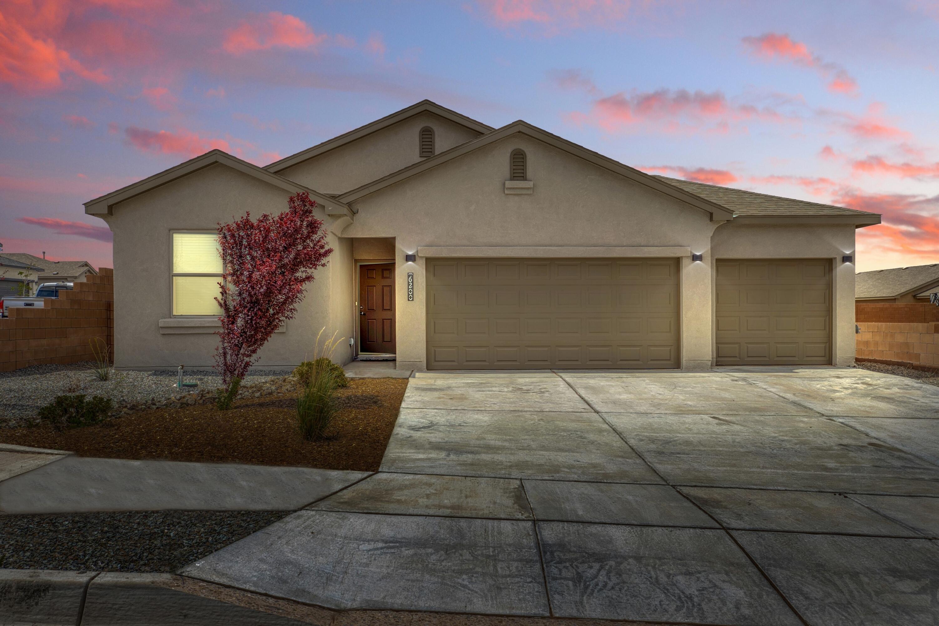 MOVE-IN READY! This stunning property, built in 2023, offers a perfect blend of modern design and comfort. With 3 bedrooms and 2 bathrooms spread across 1,712 square feet of living space, this single-story home is the epitome of luxury living. Situated on a spacious 6,259 square foot lot, this property boasts ample outdoor space for entertaining or simply enjoying the beautiful New Mexico weather. The open floor plan is perfect for hosting gatherings with family and friends, while the sleek kitchen features top-of-the-line appliances and plenty of storage space. The master suite is a true oasis, complete with a spa-like en-suite bathroom and a walk-in closet. Two additional bedrooms provide plenty of space for guests or a home office.
