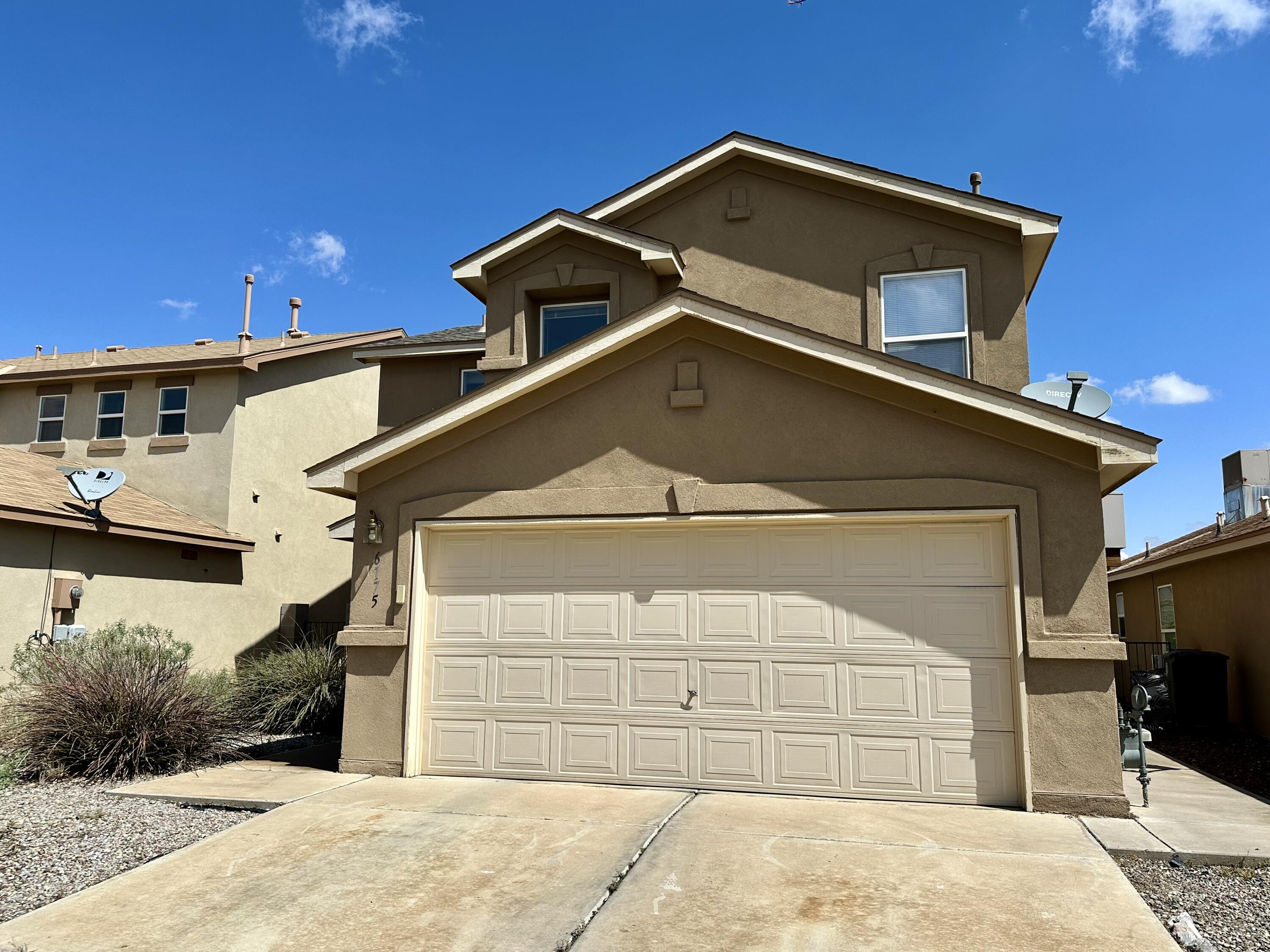 Welcome home to this beautiful Paradise Hills gem! Move-in ready, this 3-bedroom, 3-bath home offers comfort and convenience throughout. Enjoy the spacious open floor plan featuring a modern kitchen with an island and all appliances included. Two pantries offer plenty of storage space. The large main bedroom includes his-and-hers closets and a private en suite bath. Step outside to a generous backyard with stunning views of the Sandia Mountains. A large pad is already in place and ready for a porch to be built. Additional highlights include 2-year-old Roof. Located in a desirable area close to shopping, dining, walking trails, CNM's Westside campus this one won't last long.
