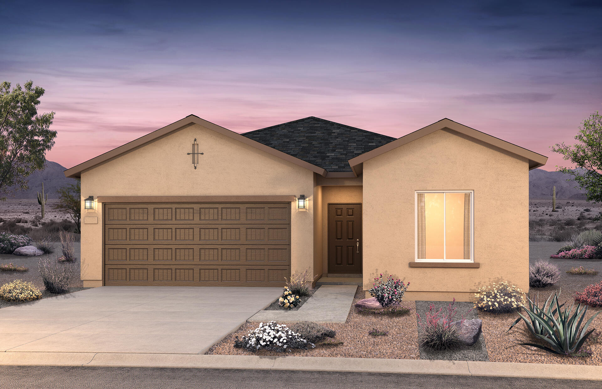 Ready June 2025! Tired of paying rent? Invest in a new home at Rainbow Canyon - Rio Rancho's newest community minutes from shopping. Rainbow Canyon offers ''life-tested'' modern floor plans at an affordable price designed to enhance your evolving lifestyle. The Verbena is an open 3 bed 2 bath home. It is filled with beautiful finishes, a covered patio and plenty of natural light. Centex plans feature openness and NM Green Built Gold energy-efficiency designs to boast livability and savings on utility bills! Enjoy a stunning kitchen complete with stainless steel appliances, tons of cabinet space, and a walk-in pantry, including a side-by-side refrigerator, granite countertops, and 15'' x 15'' tile in wet areas.