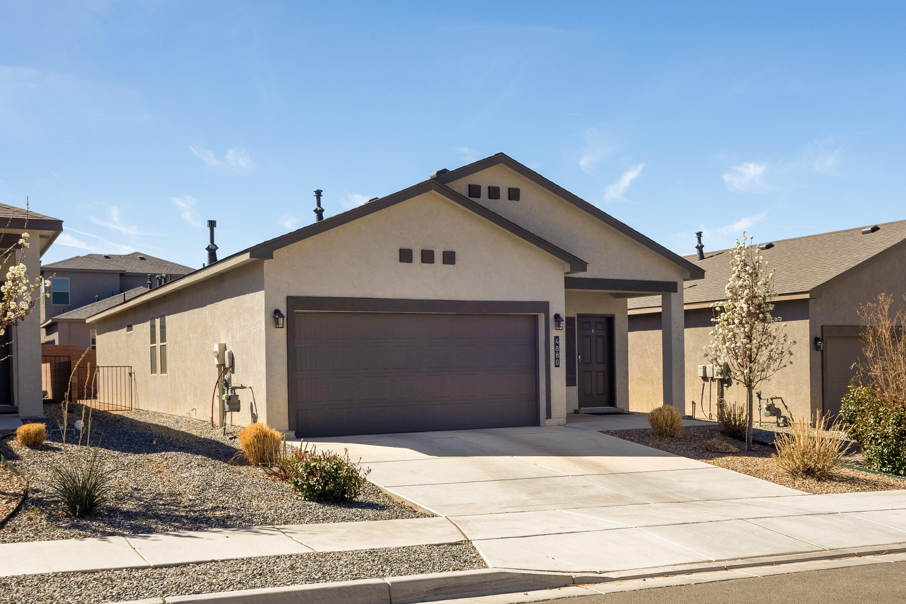 Lovely 3 bedroom, two bath, two car garage on one level with a wall backyard in Mountain Hawk Estates neighborhood with parks and playgrounds.  Easily accessible to shopping and schools.  2021 build with only one owner and features ''Smart Home'' technology, xeriscape front and back yard with drip irrigation system.