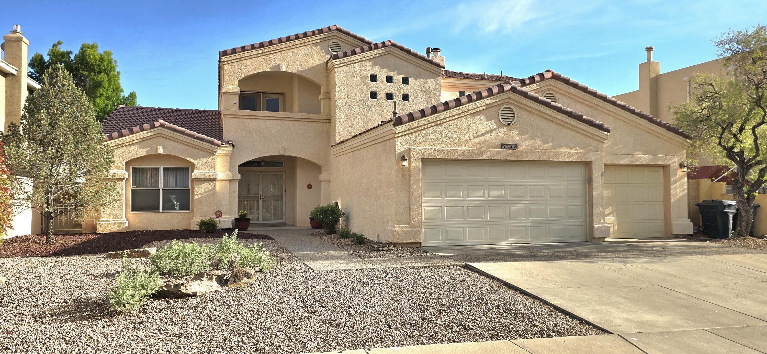 Discover your dream home in the Vineyard Estates of NE Albuquerque! This stunning home features 4-bedrooms, 3-baths, and an extended 3 car garage. The bright and open floorplan offers a soaring great room, new flooring in many areas, fresh paint, and many updates. The entertainer's kitchen features granite counters, stainless steel appliances and a 2nd entry out to the covered patio. Enjoy two gas fireplaces, including one in the master suite which also has it's own deck and a gigantic walk-in closet plus a bonus loft with views to the east. Step outside to a gorgeous backyard oasis with a refreshing gunite pool, hot tub, and covered patio ready for your summer entertainment. Schedule a showing today!