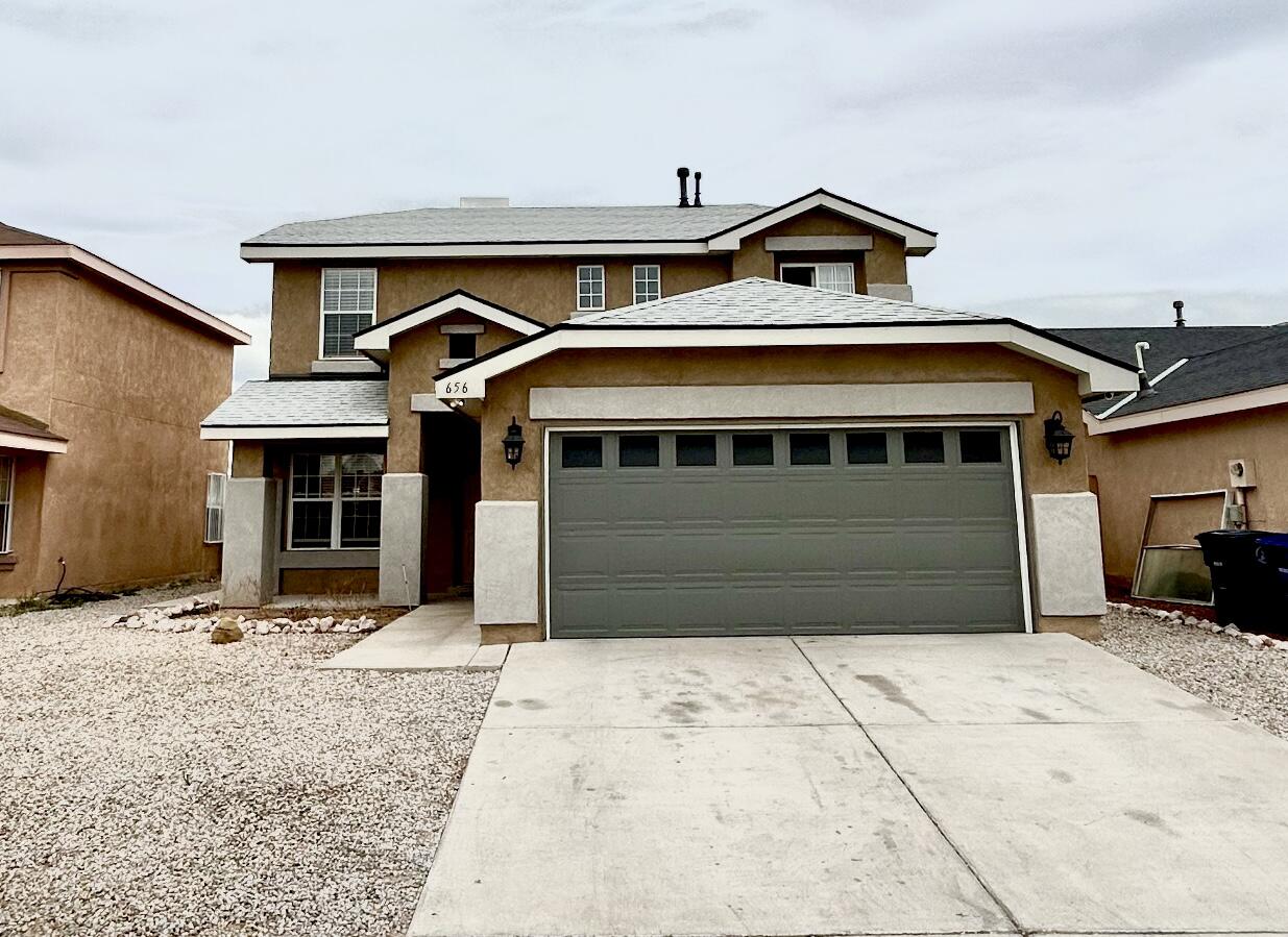 Beautifully updated 3BD/2.5BA two-story home with versatile living space and thoughtful upgrades throughout! Enjoy two living areas, a cozy loft, and a private primary suite. The stylish black and gray kitchen features marble countertops and LED lighting throughout the home.Upgrades include a new energy-efficient roof (2023), built-in theater projector, and a 10-camera security system. Outdoors, relax under the 24x10 covered patio or enjoy the pond.Pet-friendly with a dedicated dog run low-maintenance landscaping, this home is truly one of a kind. Schedule your tour today!