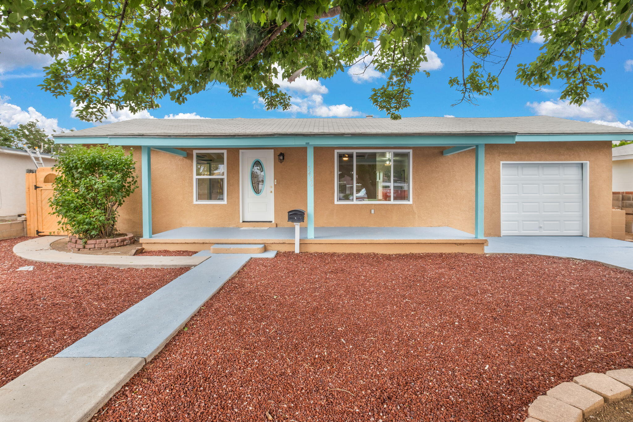 This 4 Bed, 2 bath, Ladera Heights gem offers a seamless blend of modern upgrades and classic charm.  Enjoy two living spaces, a large kitchen w/lot's of cabinets, undercabinet lighting, NEW granite counter-tops, NEW s/s appliances, matte black hardware, deep Stainless Steel Sink w/Gooseneck Faucet, & beautiful 16 X 16'' tile flooring.  New light fixtures & Ceiling Fans throughout, matte black door knobs & hinges, new carpet, fabulous refurbished wood floors, & new thermal double pane windows. Enjoy two updated bathrooms.  Primary bedroom features a barn door, & walk in closet. The front & side yard has been landscaped w/crushed rock & some new fencing.  Large dogrun in yard.  Plus epoxy concrete on front porch, walkway, & garage.This home is close to everything!