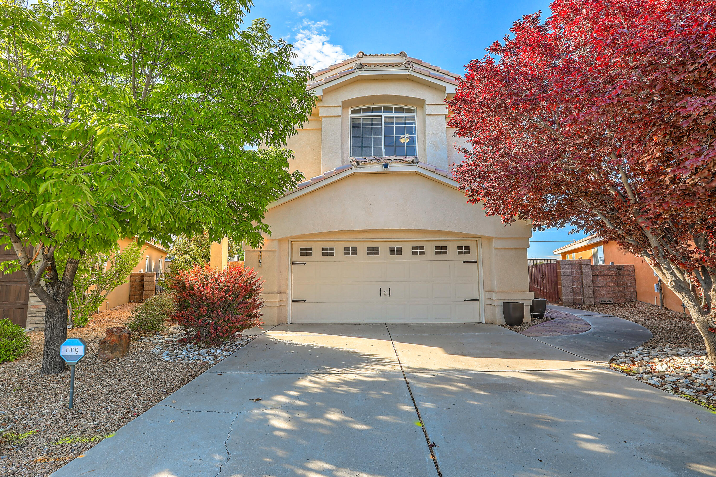 Beautiful, well maintained home in the highly sought after La Cueva school district. Kitchen with upgraded cabinets, SS appliances (including double oven) and granite countertops is open to the great room. Tons of natural light. Four bedrooms plus a loft upstairs. Loft could be enclosed as a 5th bedroom. The primary suite is huge, with a big walk in closet, a bright bathroom with jetted tub, and a nice deck. Secondary bedrooms are all spacious and one also has it's own private bathroom. The backyard will be your ''staycation'' spot with it's gleaming pool, jacuzzi , raised flower beds and outdoor kitchen area. Privacy and mountain views! Solar panels too for lower cost utilities.