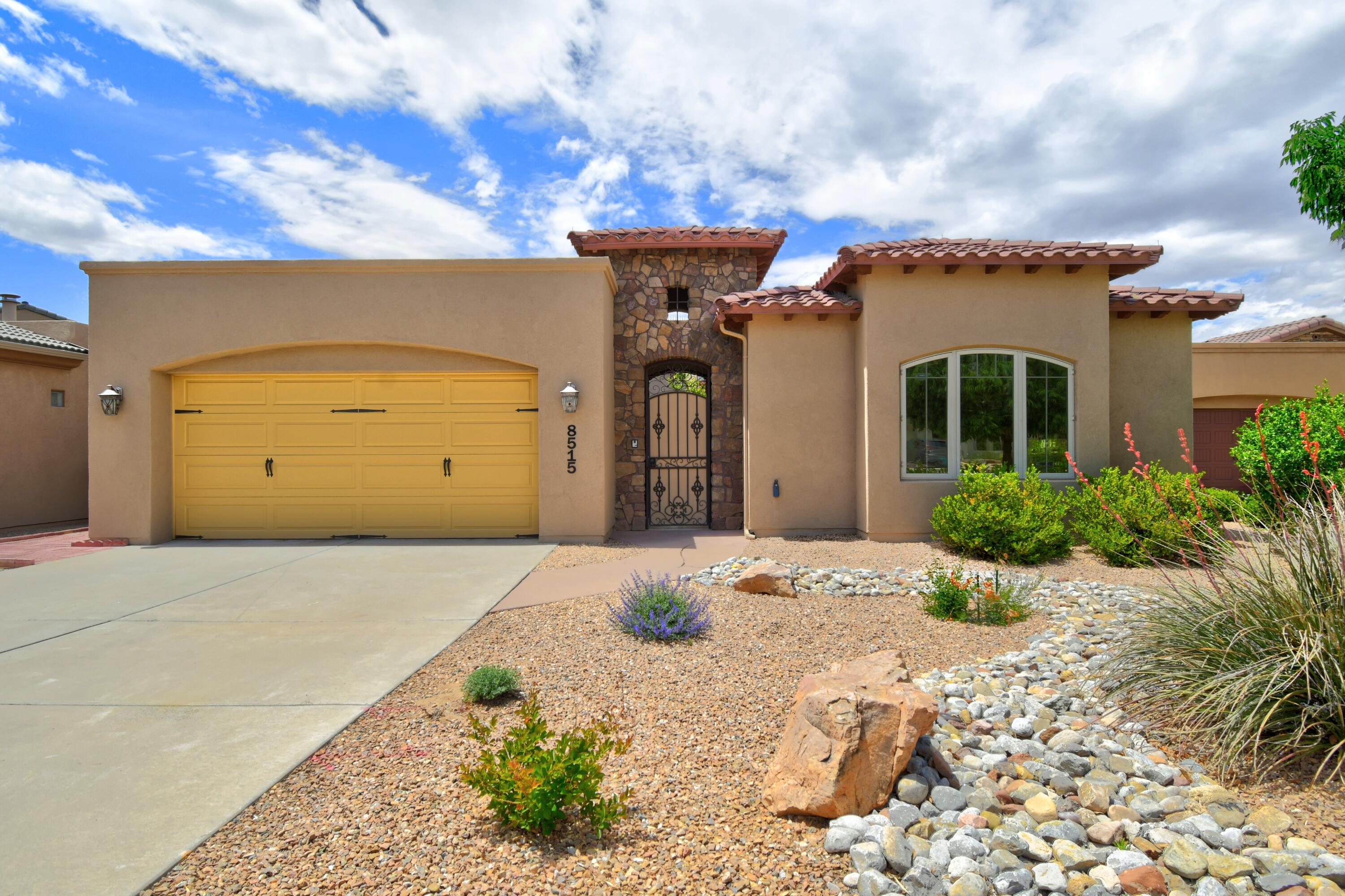 Fantastic home in desirable cul-de-sac near shops and restaurants on Paseo. An elegant stone gated courtyard entry with fireplace and entertaining area. Foyer greets your visitors in style. Hers rating 52. Gold Standard. Home is an entertainers dream, large kitchen includes double sinks, double ovens, open floor plan. Large bedroom could be theater room, art studio or hobby room. Whole house and outside surround sound system, enjoy your music wherever you are.  Wonderful sunset views from backyard. Hard flooring through out. Handicap accessible, if needed. Dramatic high ceilings, high end finishes complement this amazing home. 3 car tandem garage for storage or work space. Finished sunroom is great for plants with water available and A/C.