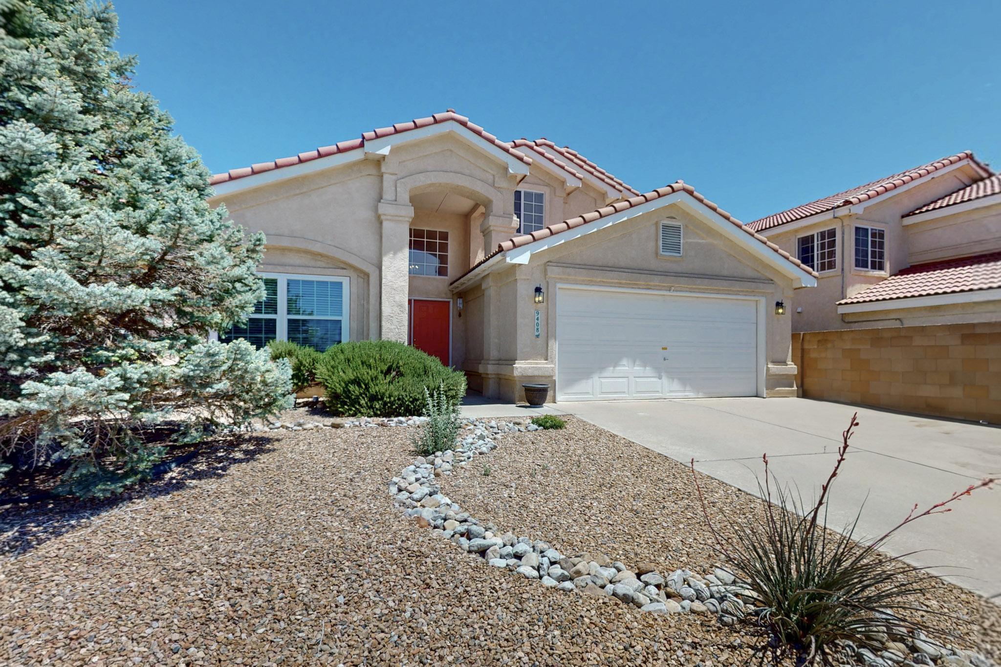 Welcome to 9408 Cactus Trail Rd--where comfort meets convenience in one of Albuquerque's most desirable neighborhoods! This beautifully maintained two-story home features 4 bedrooms with the master downstairs, and 2.5 bathrooms, an open-concept living area filled with natural light, and a spacious landscaped yard perfect for entertaining. Located near shopping, restaurants, parks, and top-rated schools, this move-in-ready home is perfect for anyone looking to enjoy the best of Northwest Albuquerque. Close enough but far enough to Paradise and Golf Course, don't miss your chance to make gorgeous home yours.
