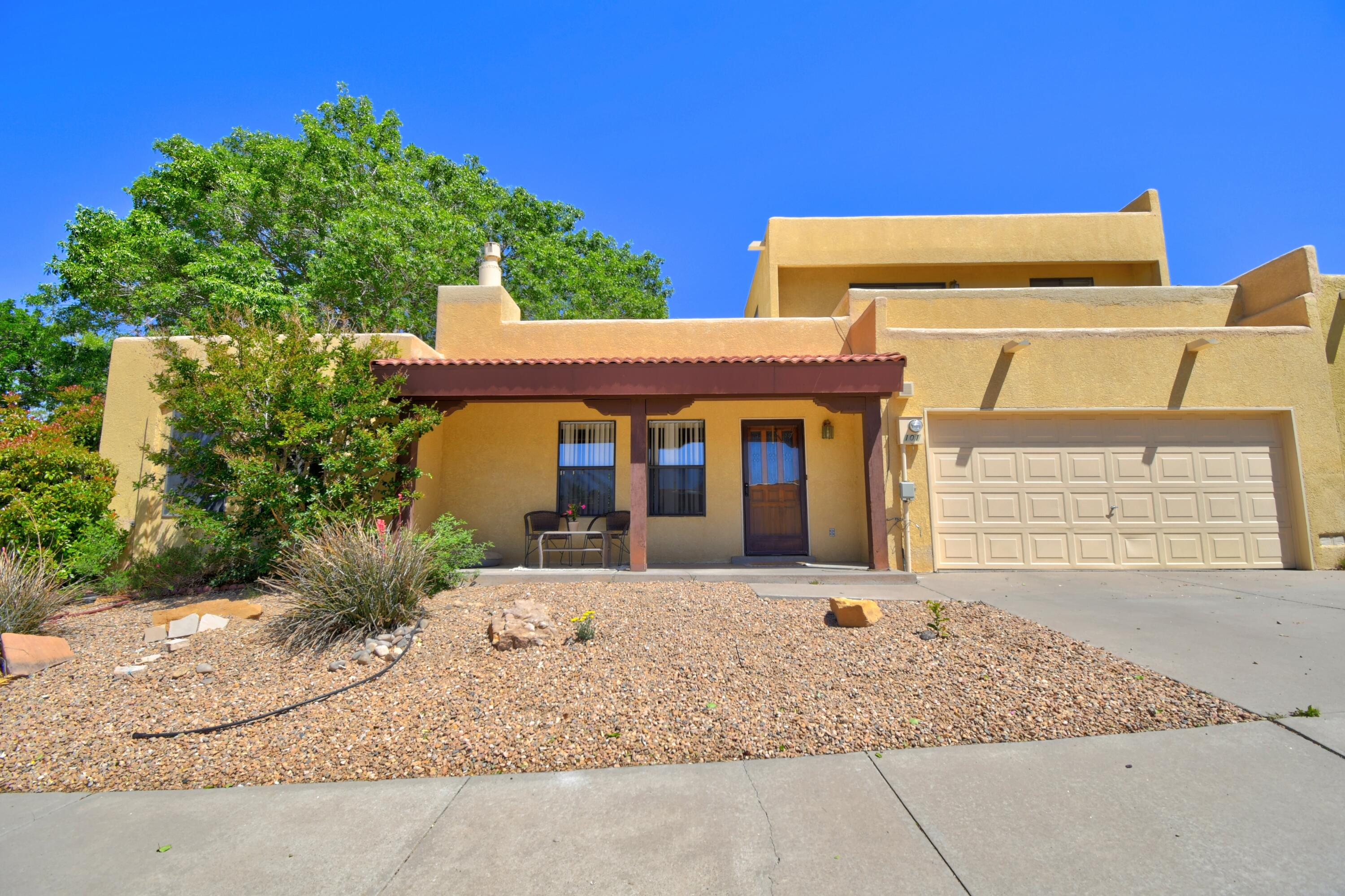 Beautiful neighborhood of Pheasant Hills has views of the mountains & foothills that each look close enough to touch. HOA maintains a very private community neighborhood with a park and only 1 way in and out. Open concept home with kitchen/dining/living separate yet flows as one. Stately Kiva Style fireplace. Home has a Serene Primary Bedroom view suite upstairs (19x13) with modern bath, walk-in closet & huge walk-out deck.  Extremely Private BY with patio, tall fence and  beautiful greenery growing.  Second bedroom (18x13) has wide window seat and leads to a full bath.  No more wallpaper or pink carpet here! Infact, no carpet at all in home. Only 3rd owner.  Come see today!