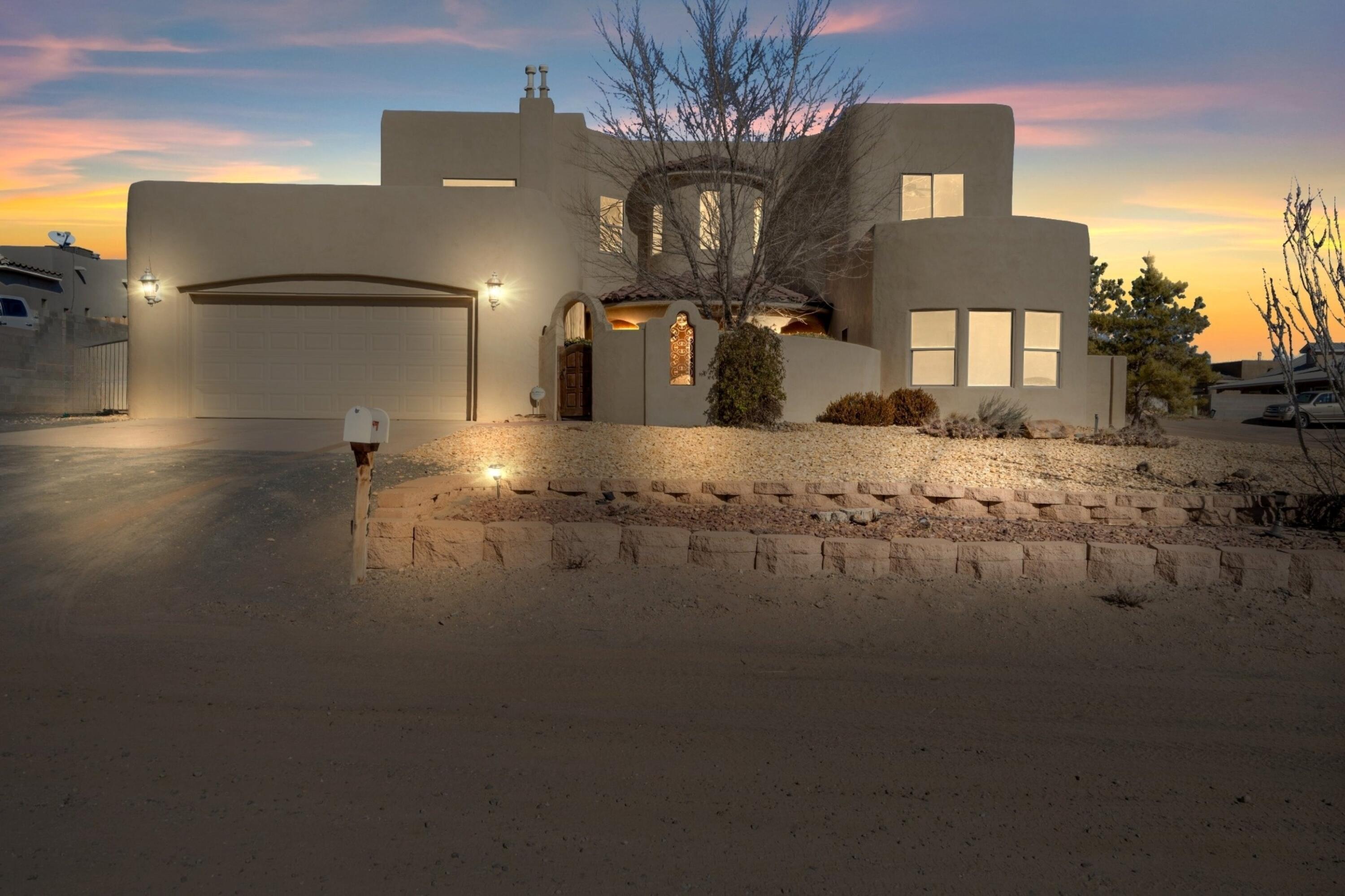 Pride of ownership shines in this beautifully updated corner-lot home! Enjoy peace of mind with new stucco, a new roof, and a 3-year-old refrigerated air conversion. The spacious layout features a bright, updated kitchen and great flow. Outside, the lush backyard oasis offers grapevines, peach & pomegranate trees, a maturing weeping willow, and sideyard access. A perfect blend of comfort, charm, and functionality--this Rio Rancho gem won't last!